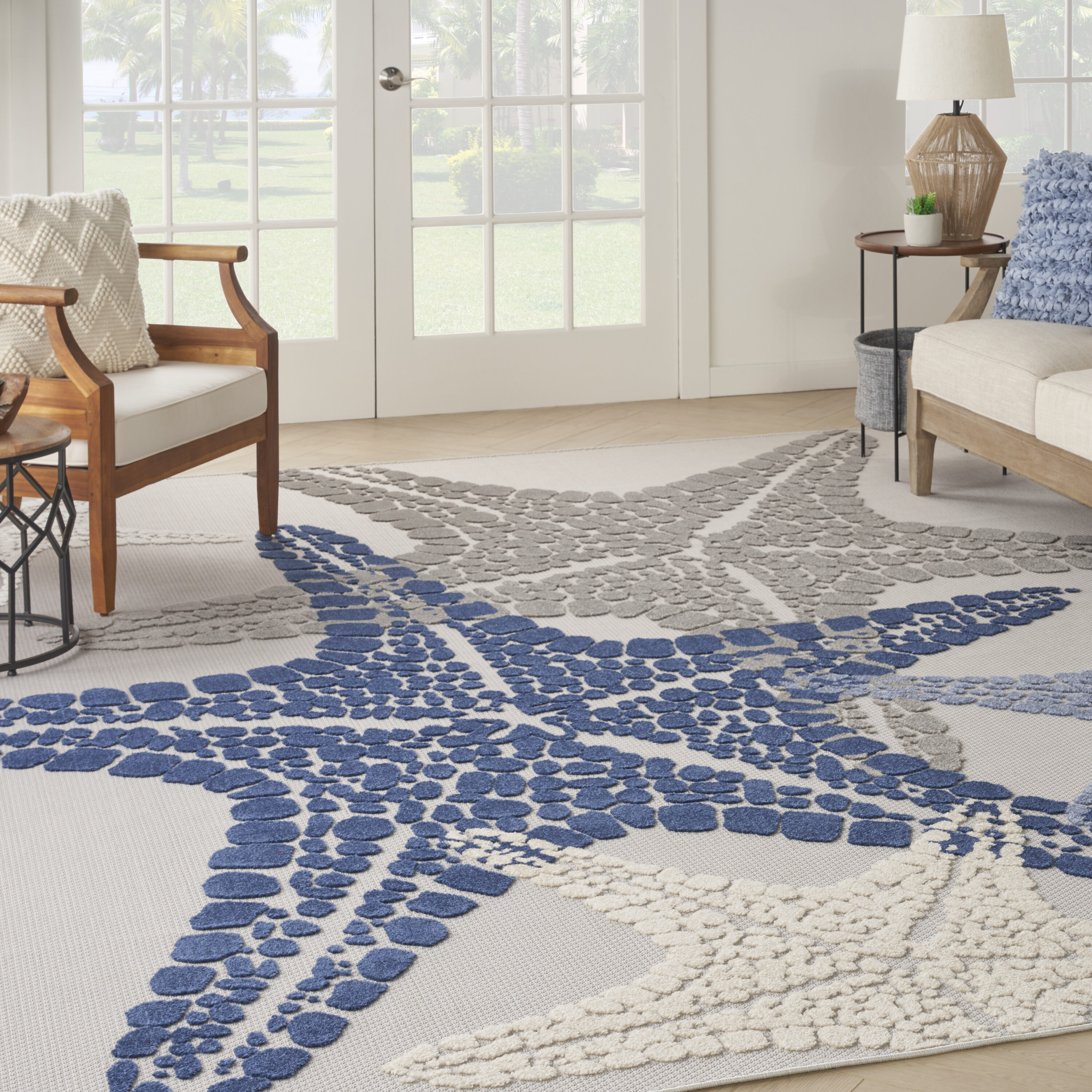 Nourison 099446136626 Aloha 8 x 11 (ft) Loomed Polypropylene Grey/Multi Rectangular Indoor/Outdoor Animal print Coastal Area rug