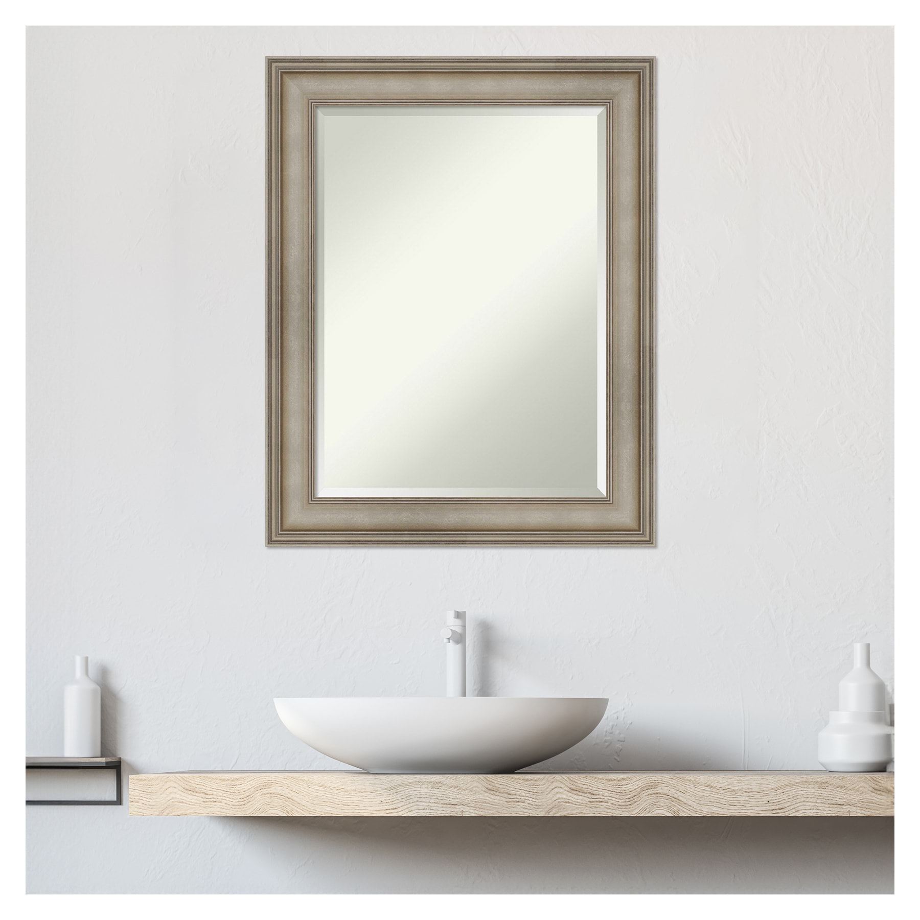 Mezzanine Antique Silver 29" x 23" Beveled Wood Bathroom Vanity Mirror