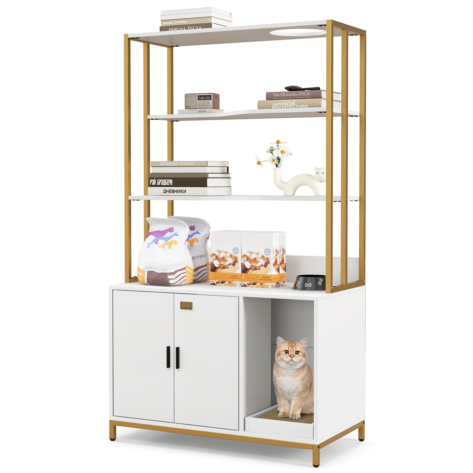 Slickblue - MDF Metal 33.5 In By 18 In By 61 In Cat Litter Box Enclosure Cat Furniture Cabinet Wi...
