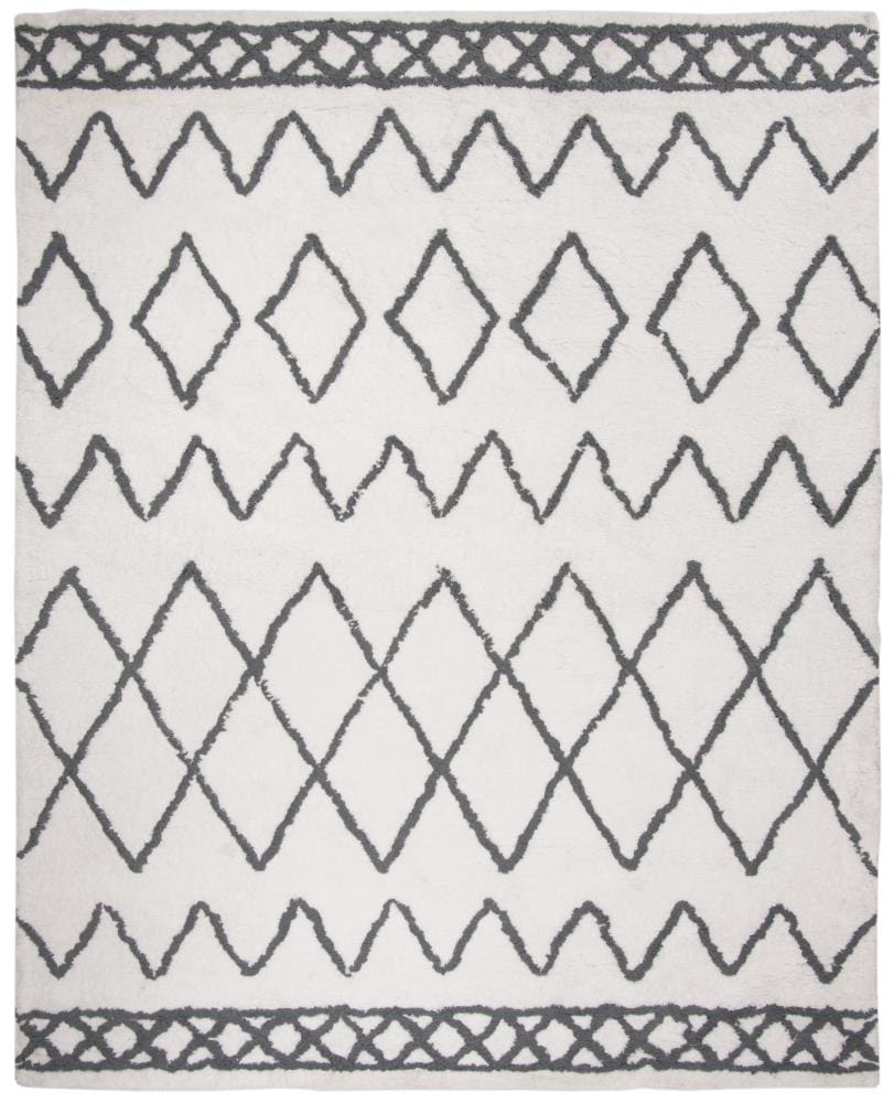 Safavieh EQS711A-8 Equinox Monika Shag 8 x 10 (ft) Tufted Polyester Cream/Gray Rectangular Indoor Geometric Moroccan Area rug