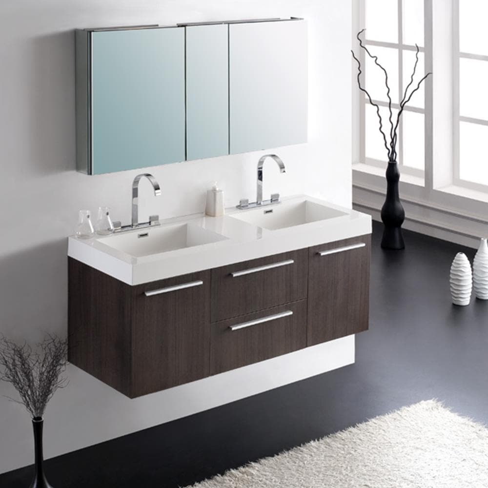 Sleek 54" Gray Oak Double Sink Wall-Mount Vanity Set with Acrylic Top