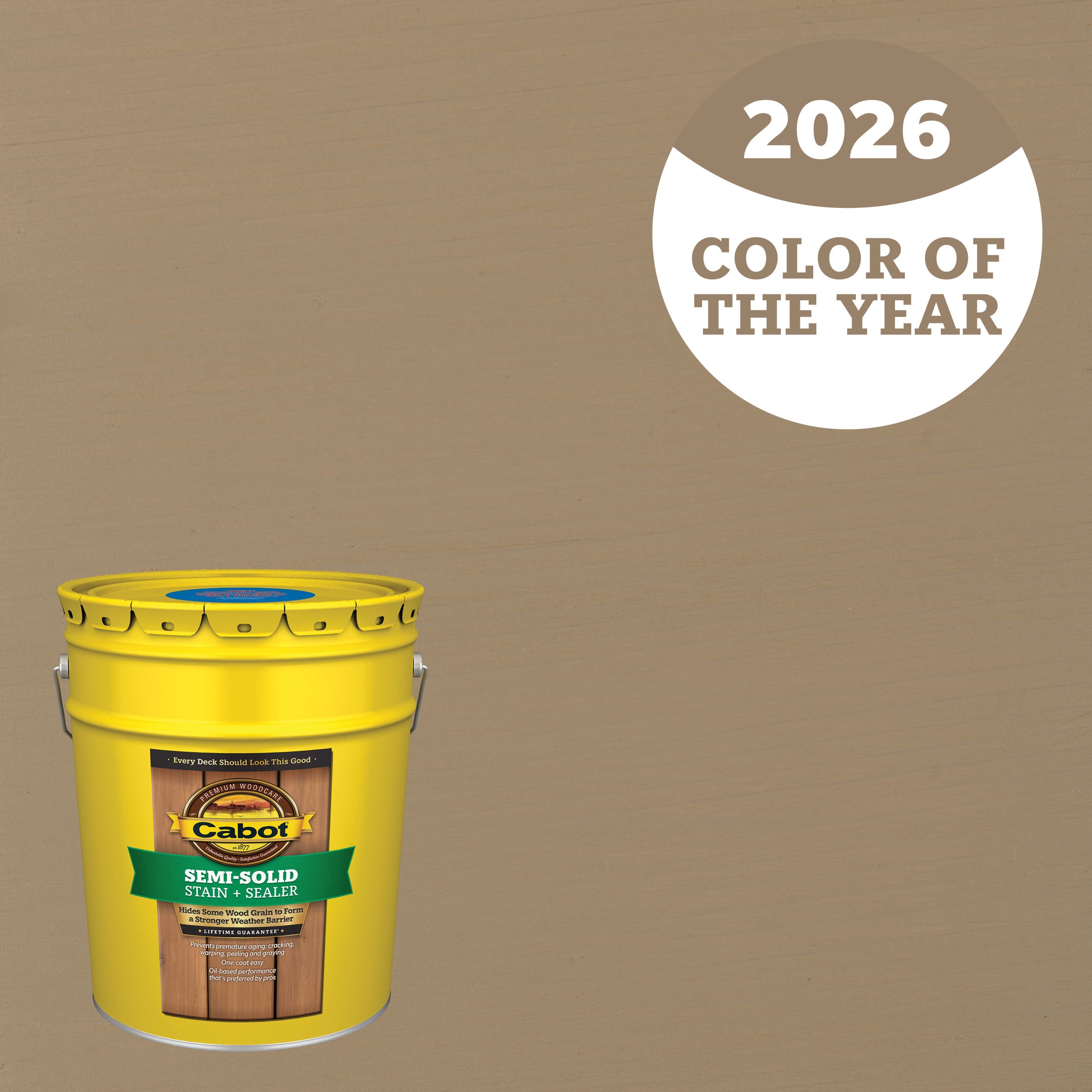 Cabot Tintable 2026 Color of the Year Acorn Semi-solid Exterior Wood Stain and Sealer in One ( 5-gallon )
