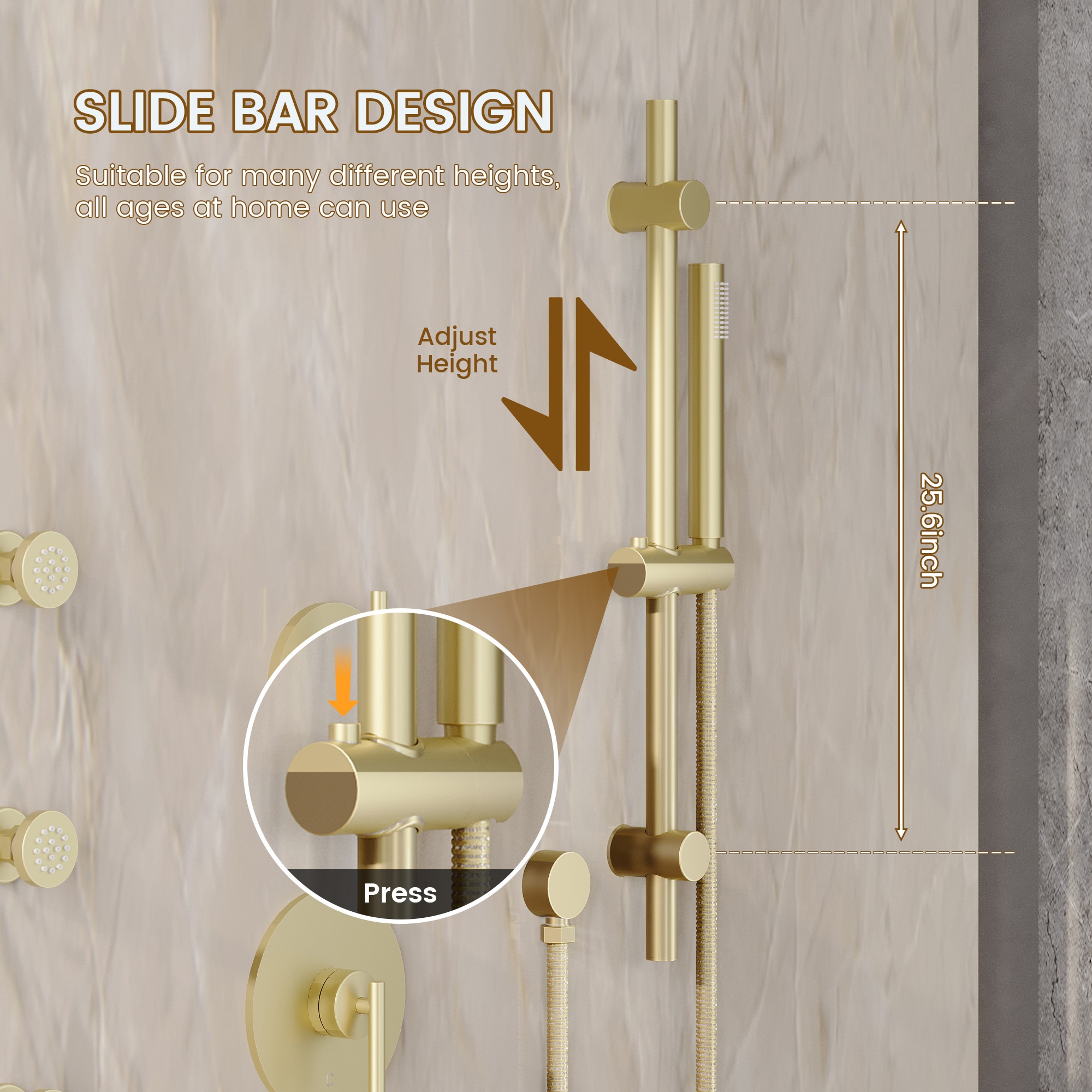 CASAINC CA-A4345-BG Showerhead-Bar-Panels - View #6