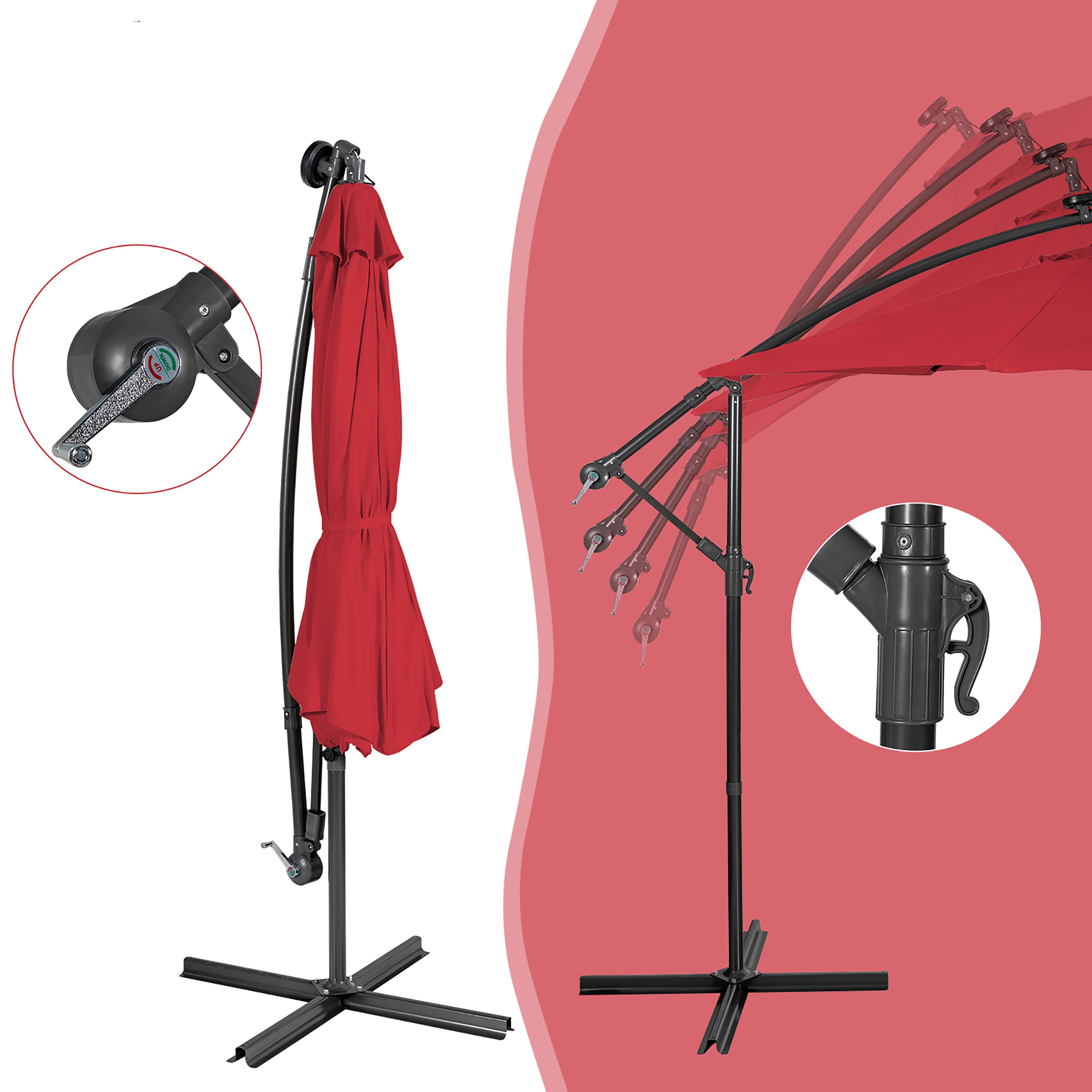 Wine Red 10ft Steel Cantilever Patio Umbrella with LED Lights