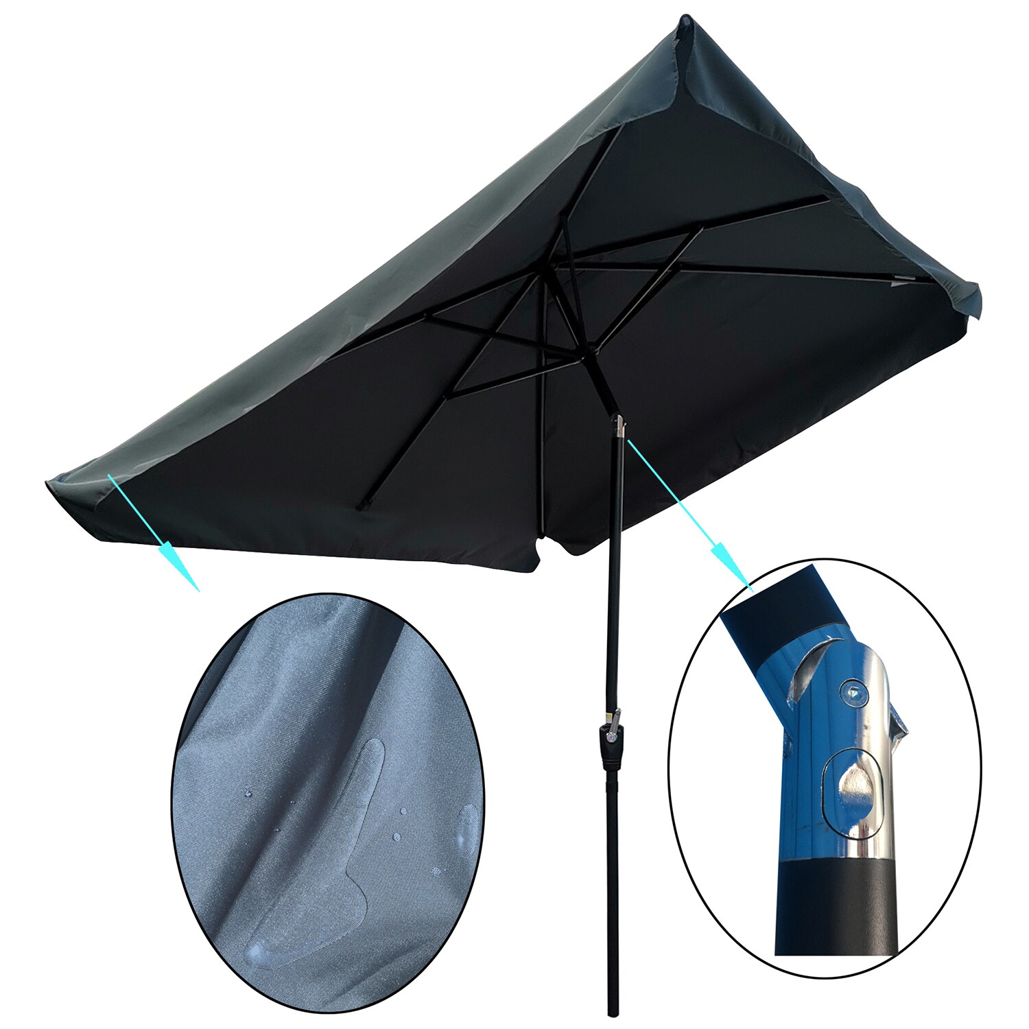 Bybafun 10x6 ft Gray Rectangular Market Patio Umbrella - Waterproof ...