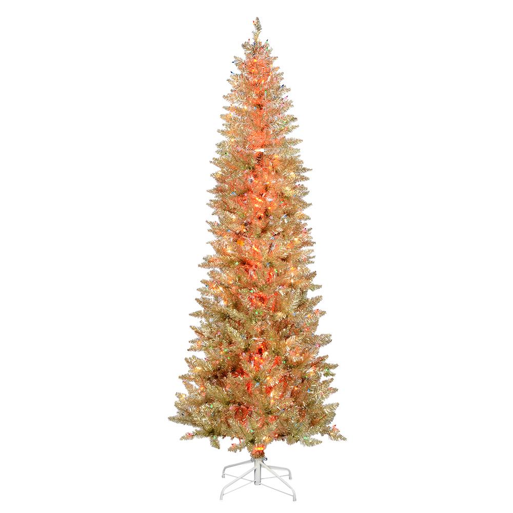 Vickerman K183877LED8FCC 7.5-ft Pre-lit Slim Champagne Artificial Christmas Tree with LED Lights