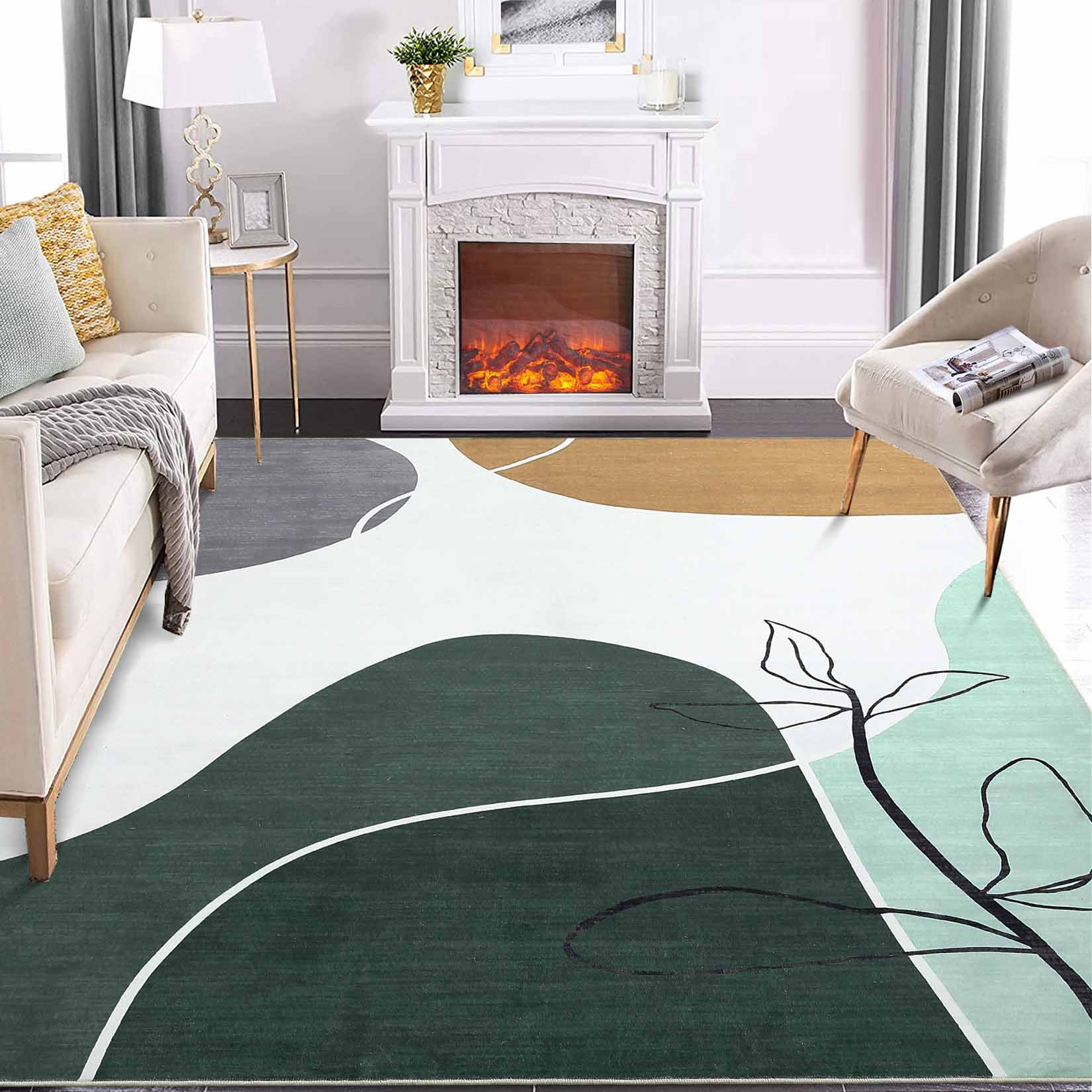 Garvee YXY-LO-PHO-11G3B67L 10 x 13 (ft) Loomed Polyester Green Rectangular Indoor Geometric Mid-Century Modern Machine washable Area rug