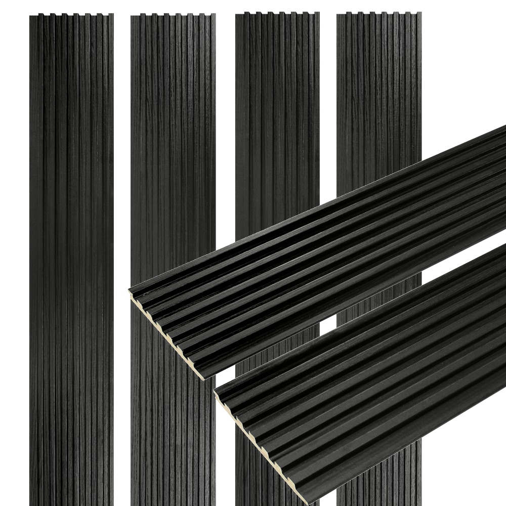 HIGHLANDERHOME WC7G022 6-in x 94-in Embossed Black Wood Wall Panel ( 4 -Pack, Covers 15.6-sq ft )