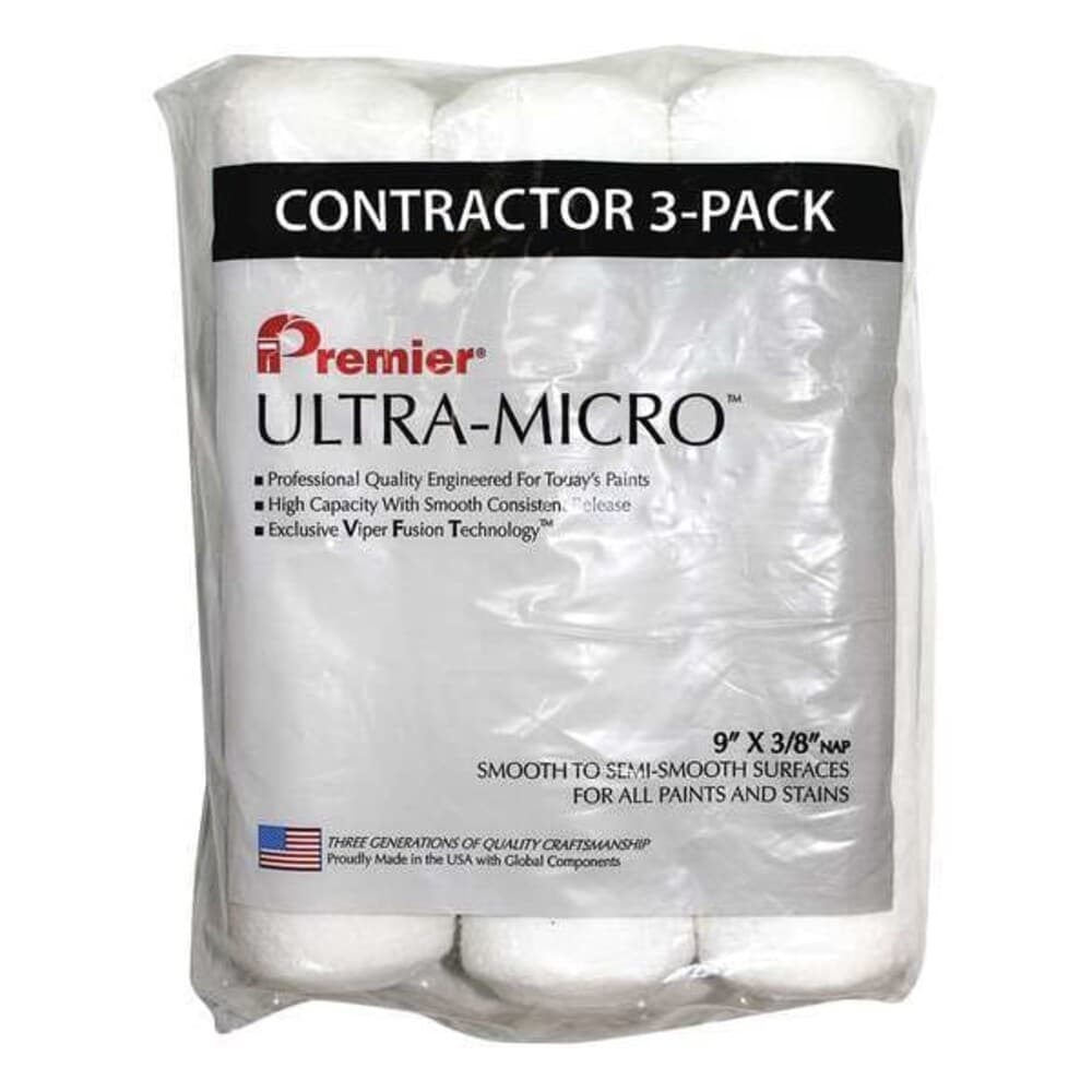 Premier  9 Paint Roller Cover 3/8 Nap Microfiber 3 PK 3PK9UM38