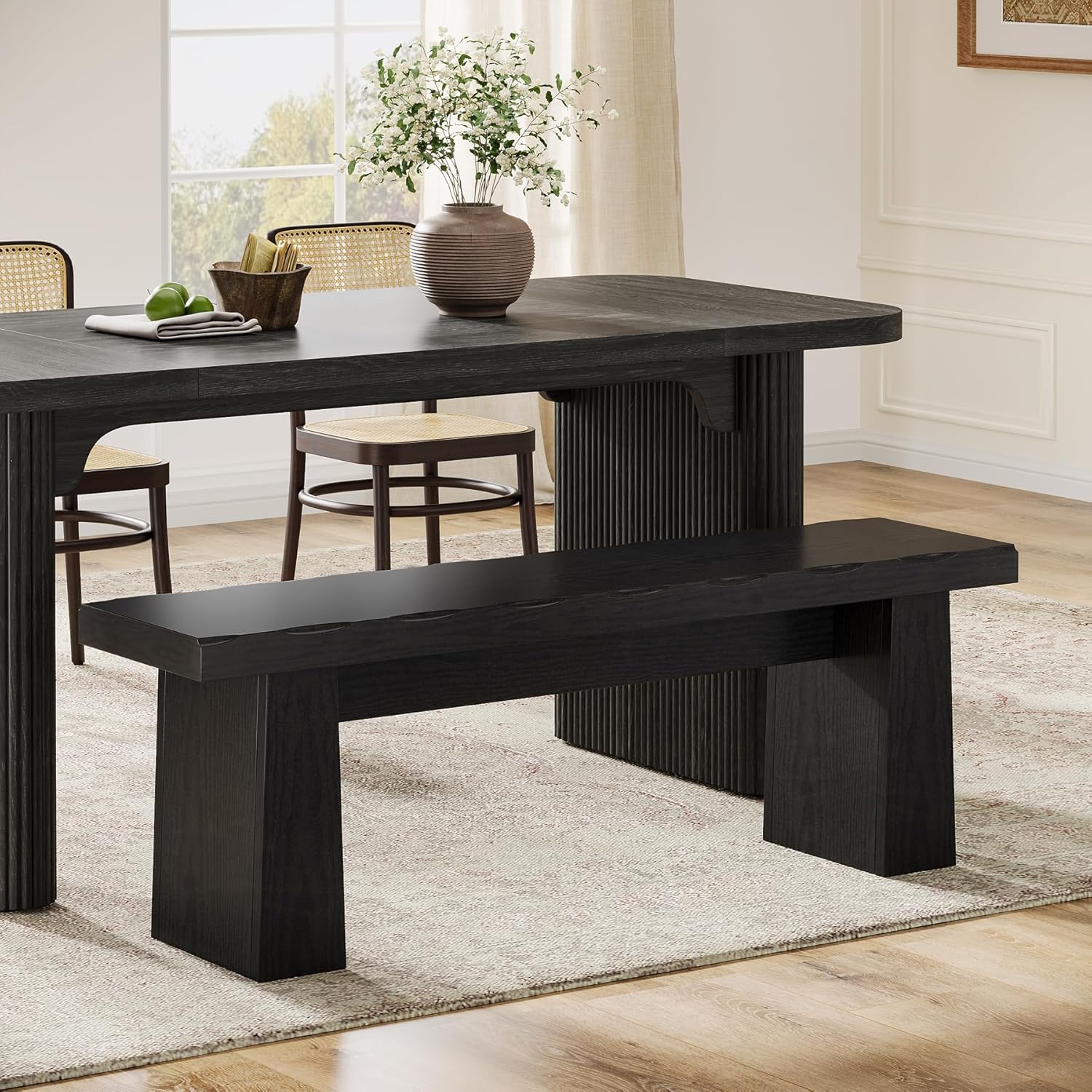 Tribesigns Black 47 inch W Farmhouse Dining Bench with Sturdy Frame for Dining Room Bedroom Easy Assembly