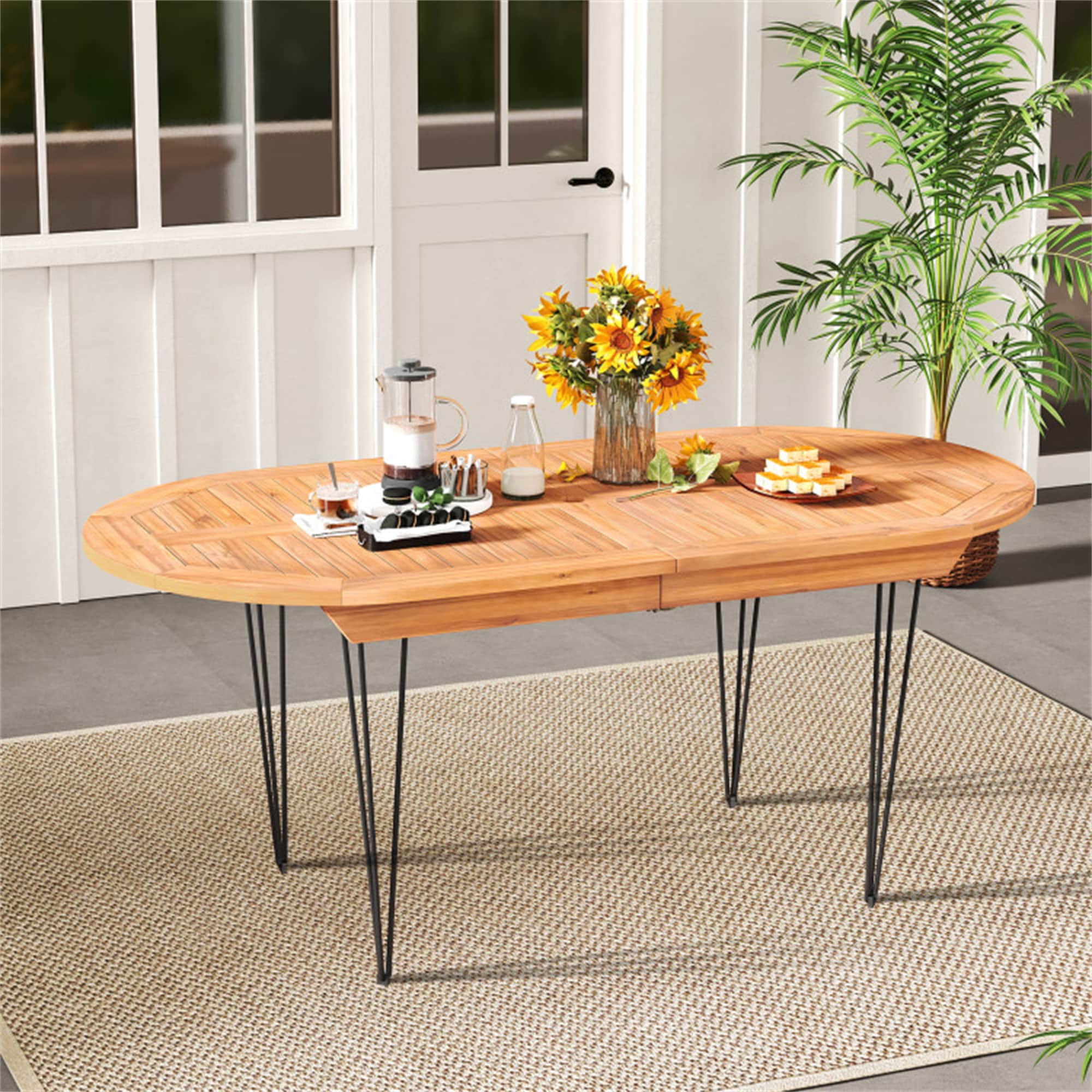 BABOOM BOM-58224+0-CO 1-Piece 71-Inches Outdoor Patio Octagon Dining Table with Teak Wood Tabletop and Umbrella Hole