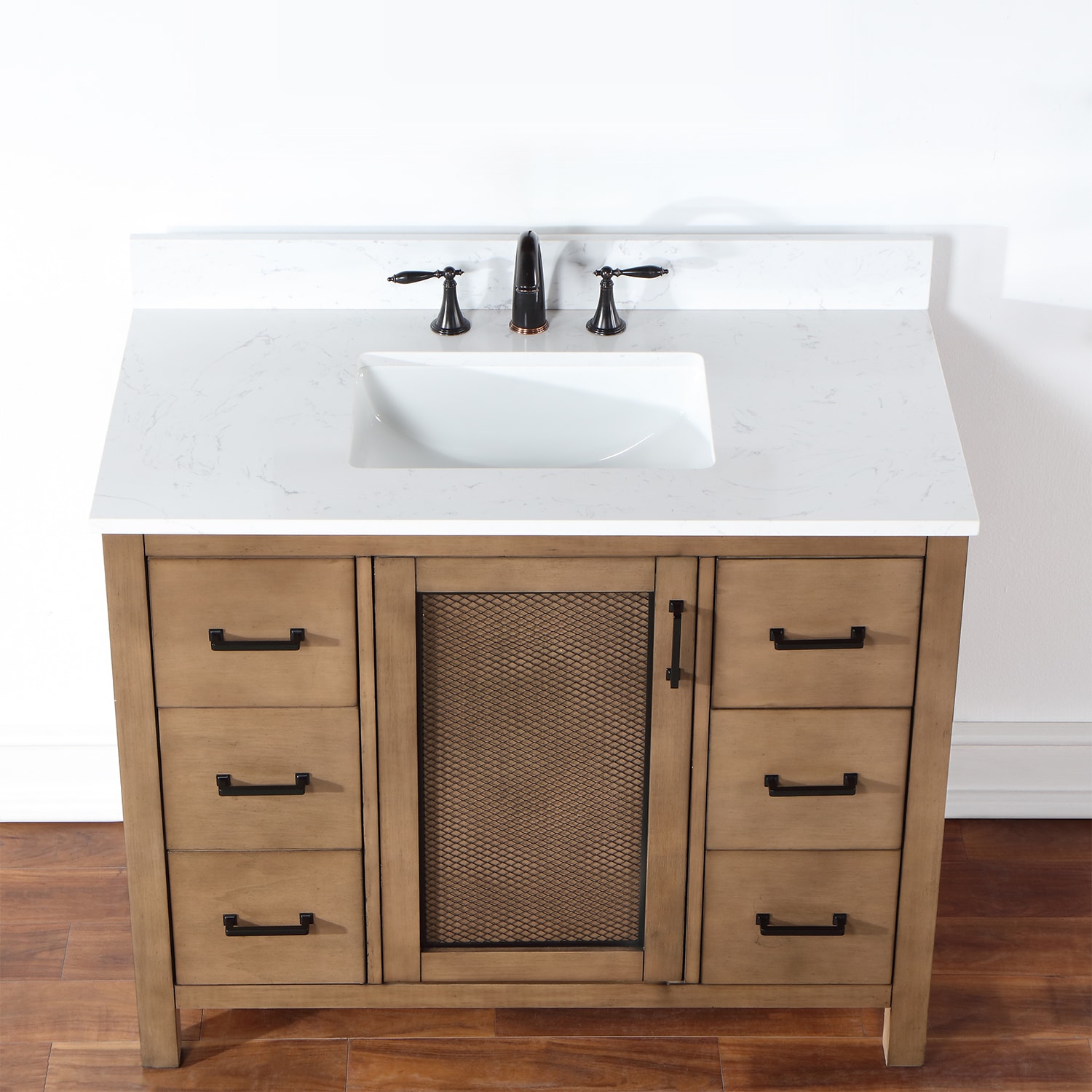 Hadiya 42" Brown Pine Vanity with White Stone Top