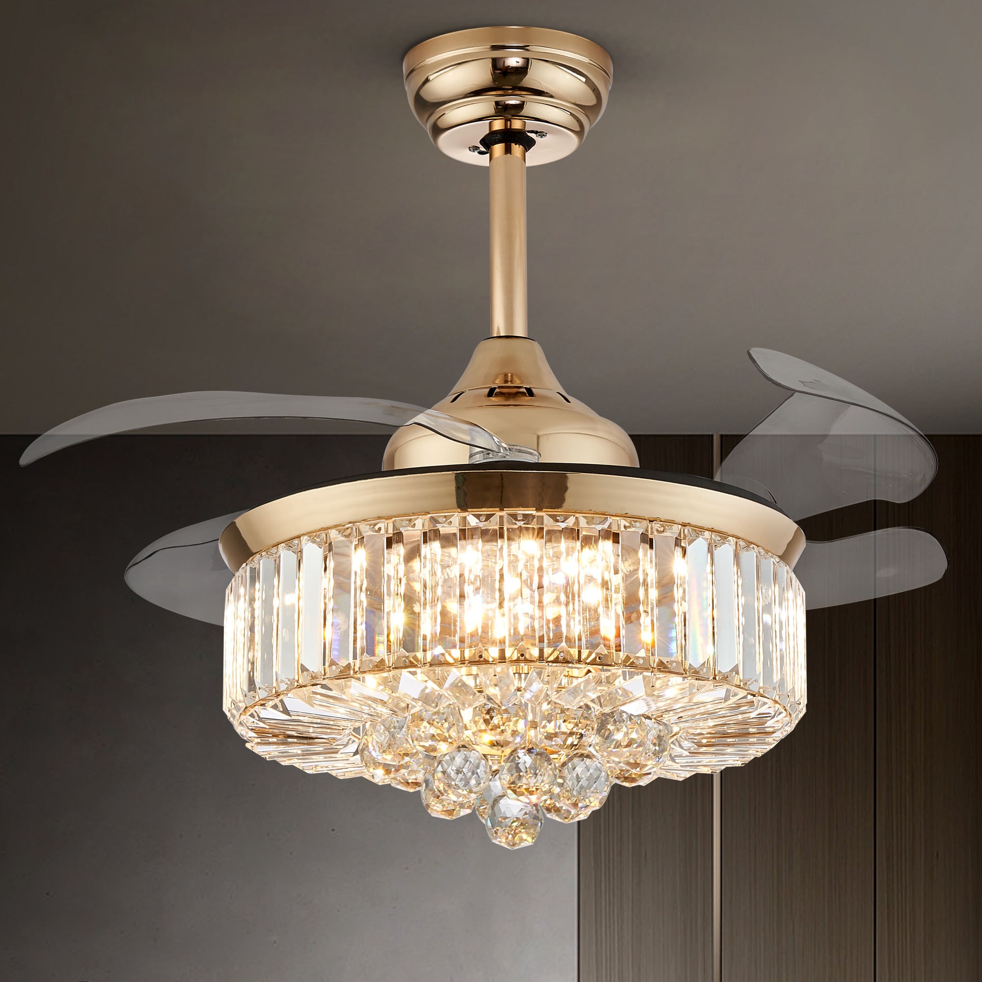 Antoine Retractable Crystal Integrated 36-in Gold Color-changing LED ...