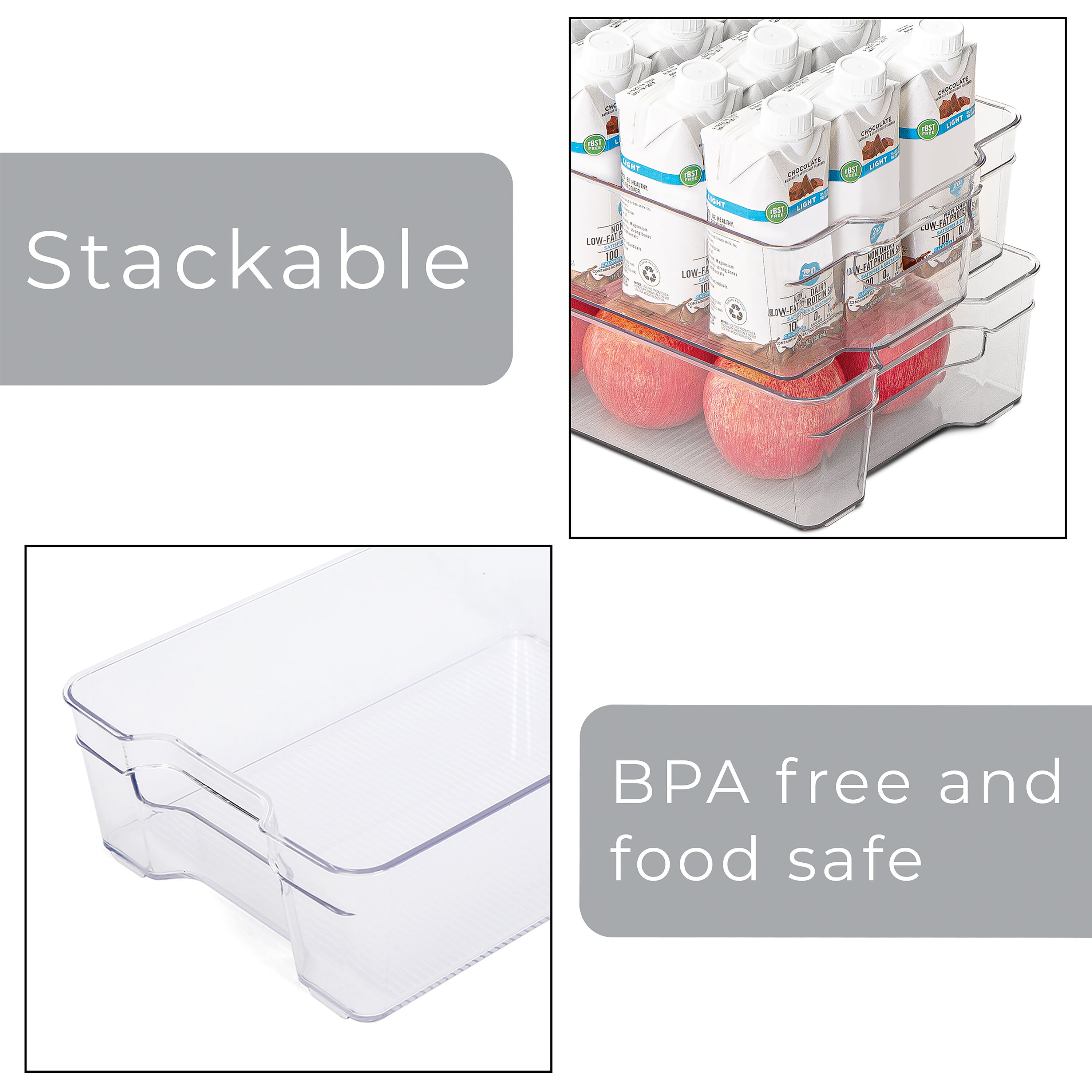 Storagemaid Stackable Refrigerator Storage & Organizing Bins - Set of 6 Clear