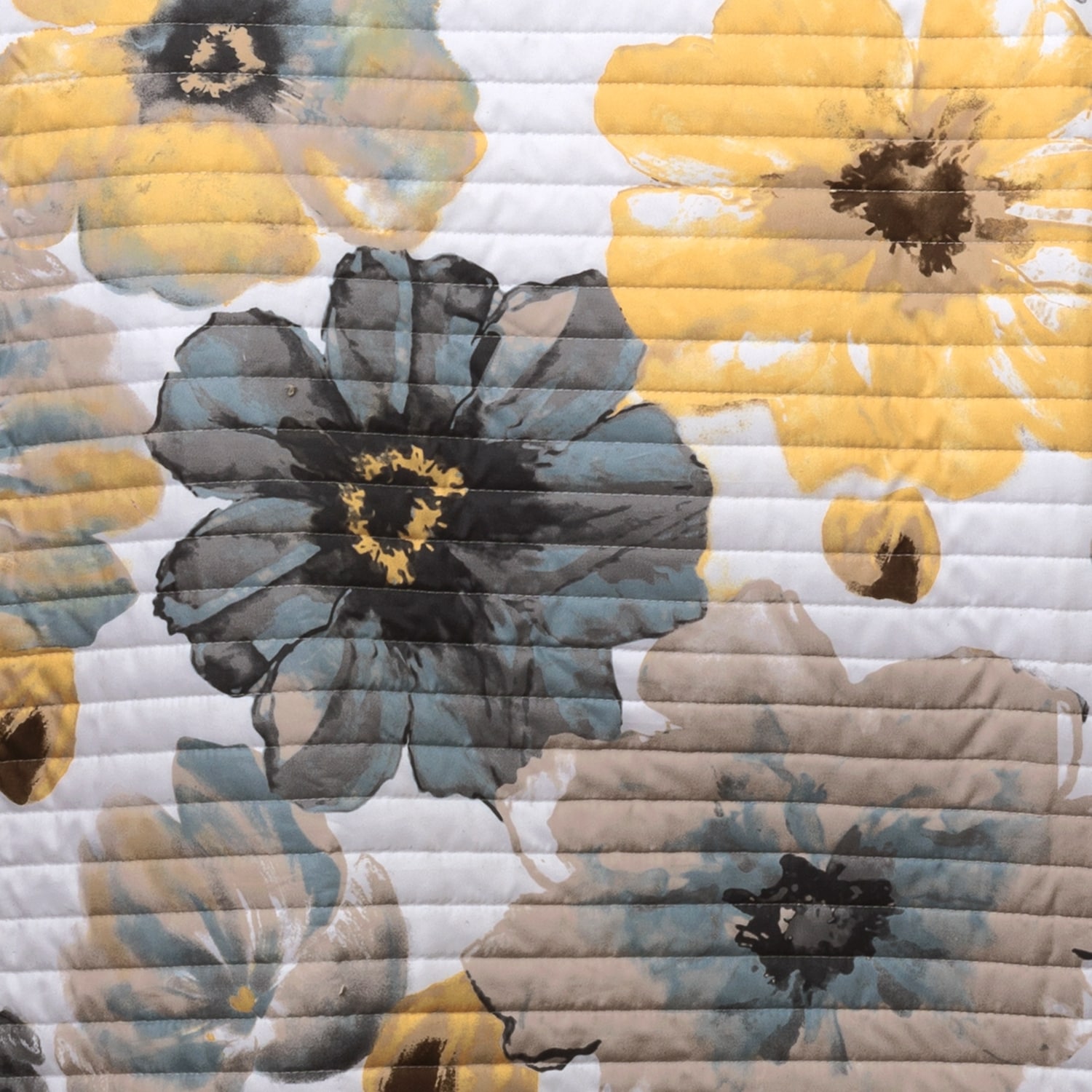 Leah Yellow and Gray Reversible Floral Full Quilt Set