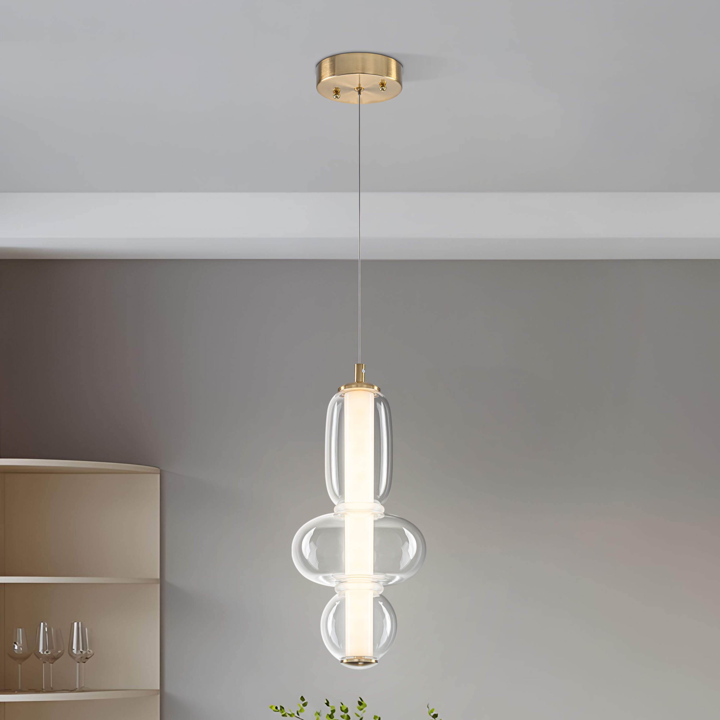 GoYeel 1 -Light Gold Modern/contemporary Clear glass Geometric LED Hanging Pendant Light