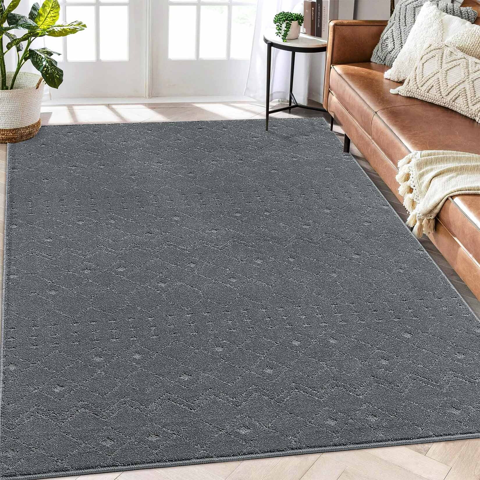 Garvee YXY-LO-PHO-12XQW13Q 8 x 10 (ft) Loomed Polypropylene Dark Gray Rectangular Indoor Geometric Moroccan Machine washable Area rug
