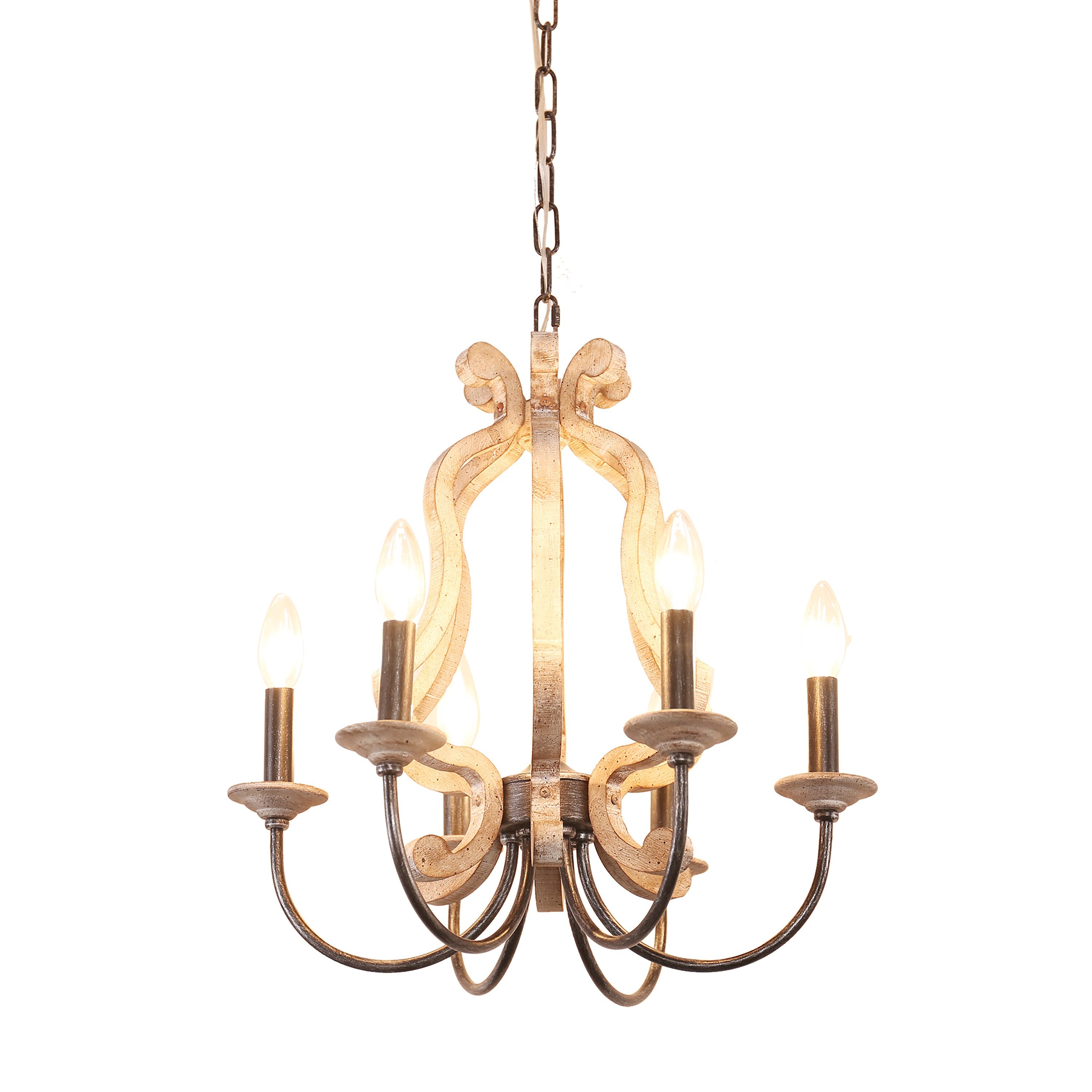 Cusp Barn FC4050-6H FC4050 6 -Light Brushed Brown Farmhouse Bare bulb Wood For Use in Bedrooms, Dining Rooms, Foyers, Kitchens, Living Rooms Chandelier