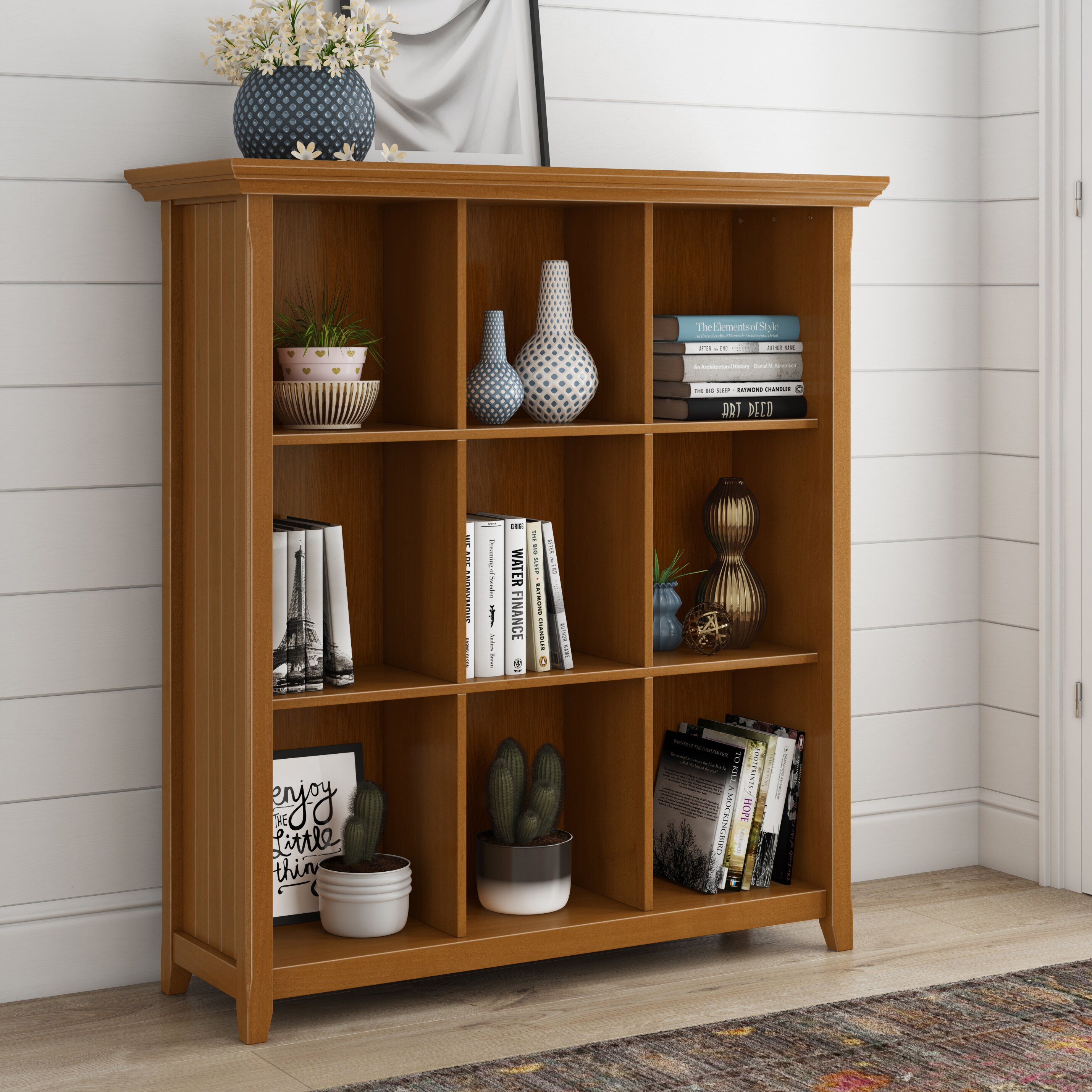 Simpli Home Amherst 5-Shelf Solid Wood Bookcase in Russet Brown