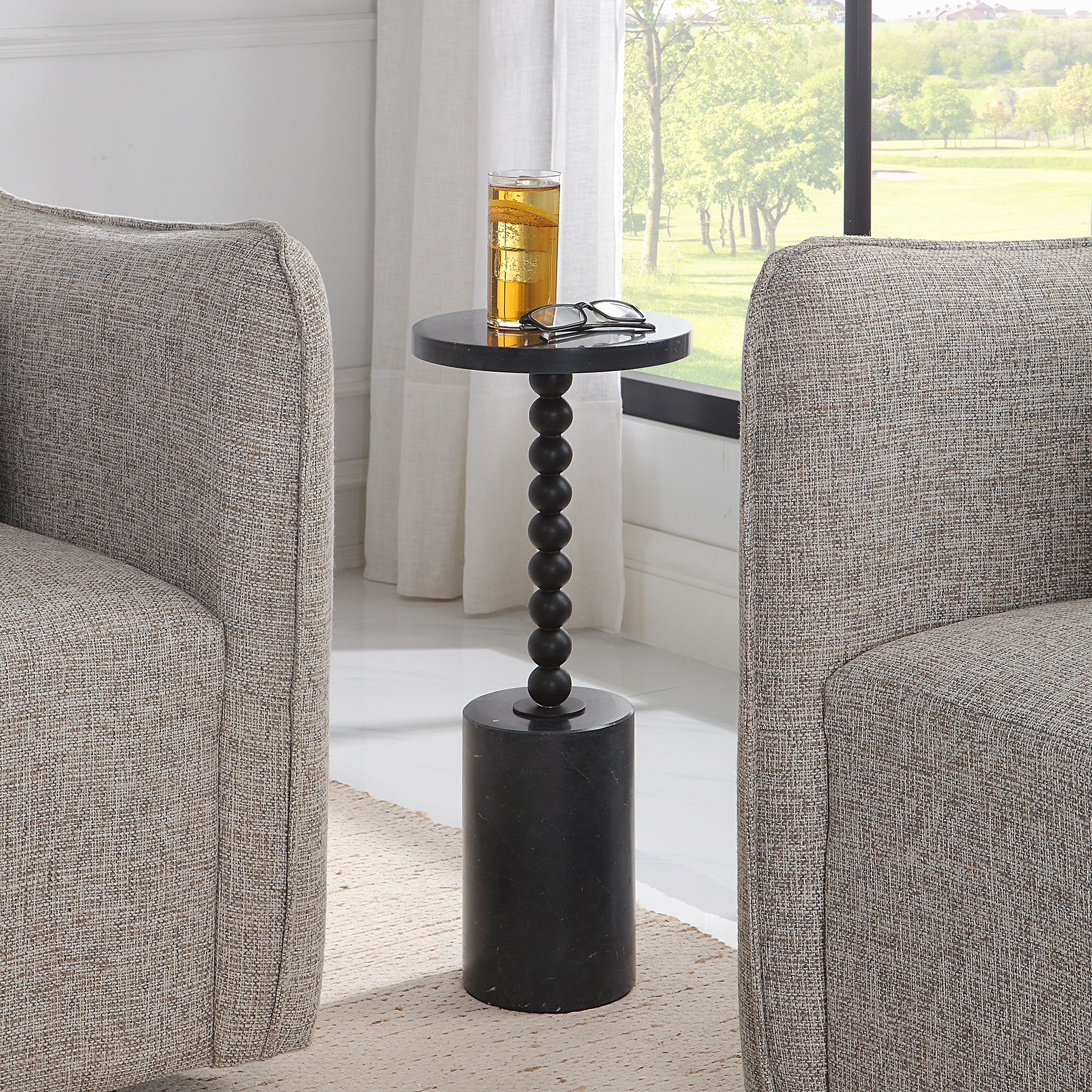 Global Direct 25238 10-Inches W x 24-Inches H Black Metal Round Midcentury End Table