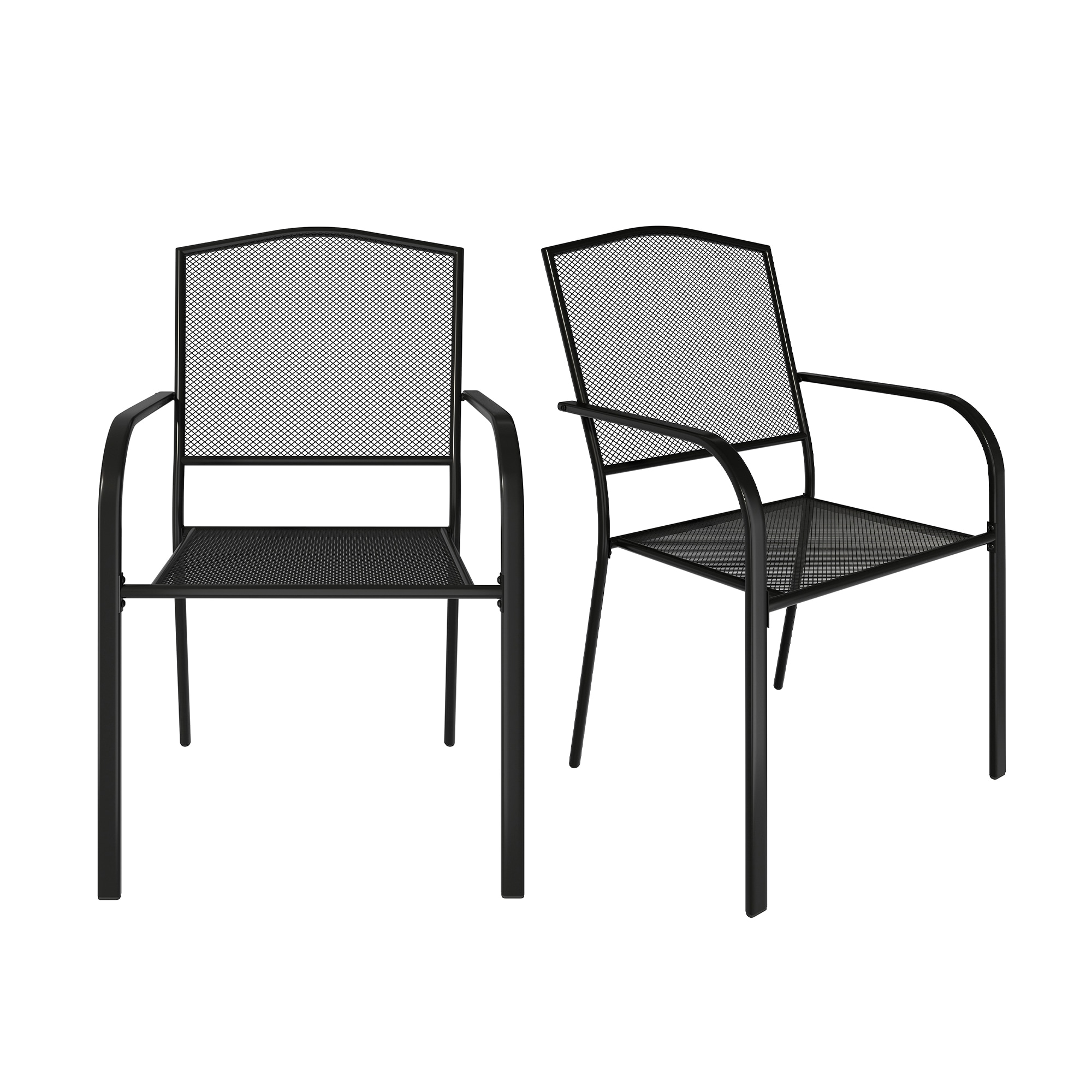 Clihome CL-SLTWC02-BL Patio Chairs Set of 2 Stackable Black Steel Frame Stationary Dining Chair with Mesh Seat