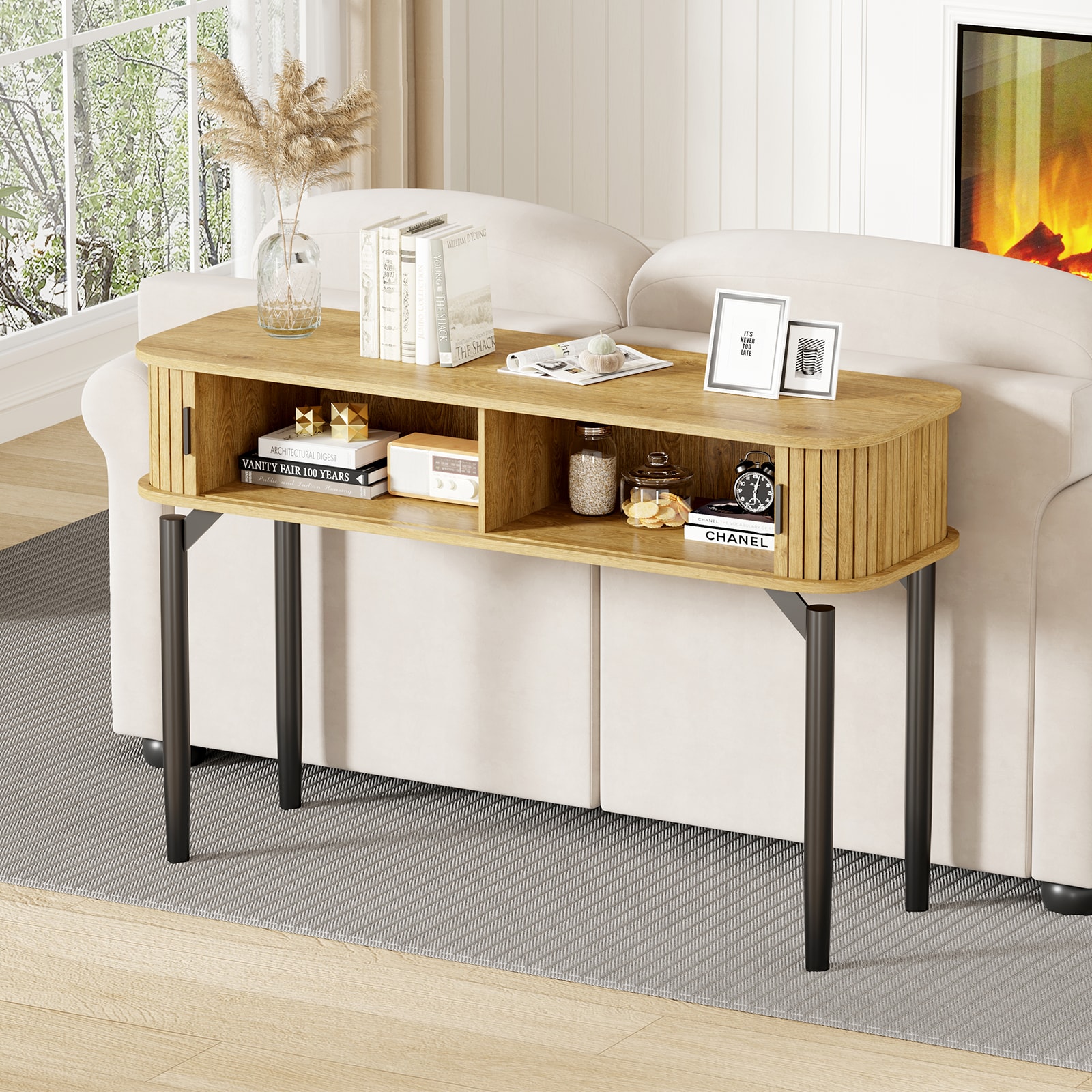 GarveeLife Modern Fluted Console Table 47in Wooden Narrow Entryway Sofa ...