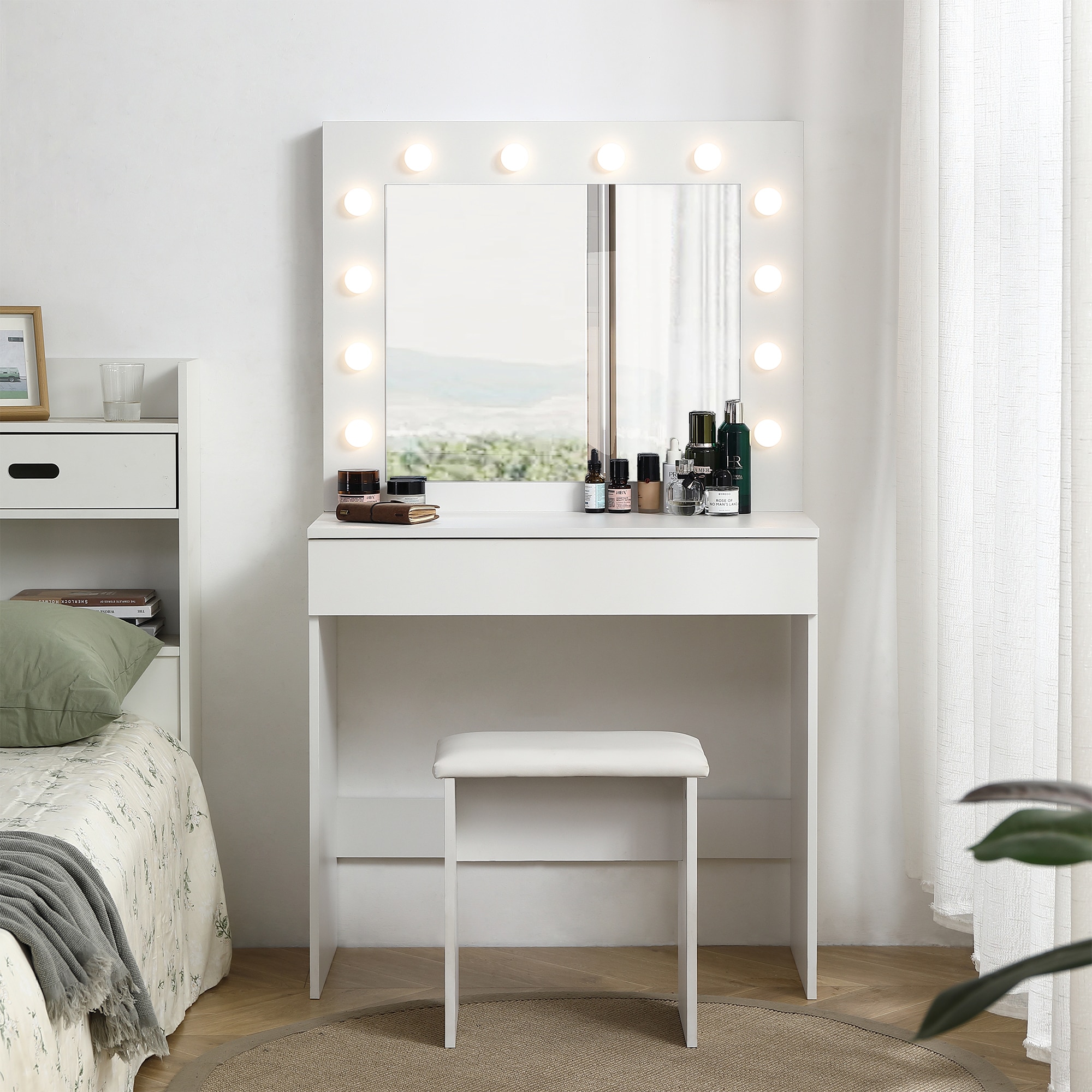 Mondawe OR-97AAK-US 31.4-in White Makeup Vanity
