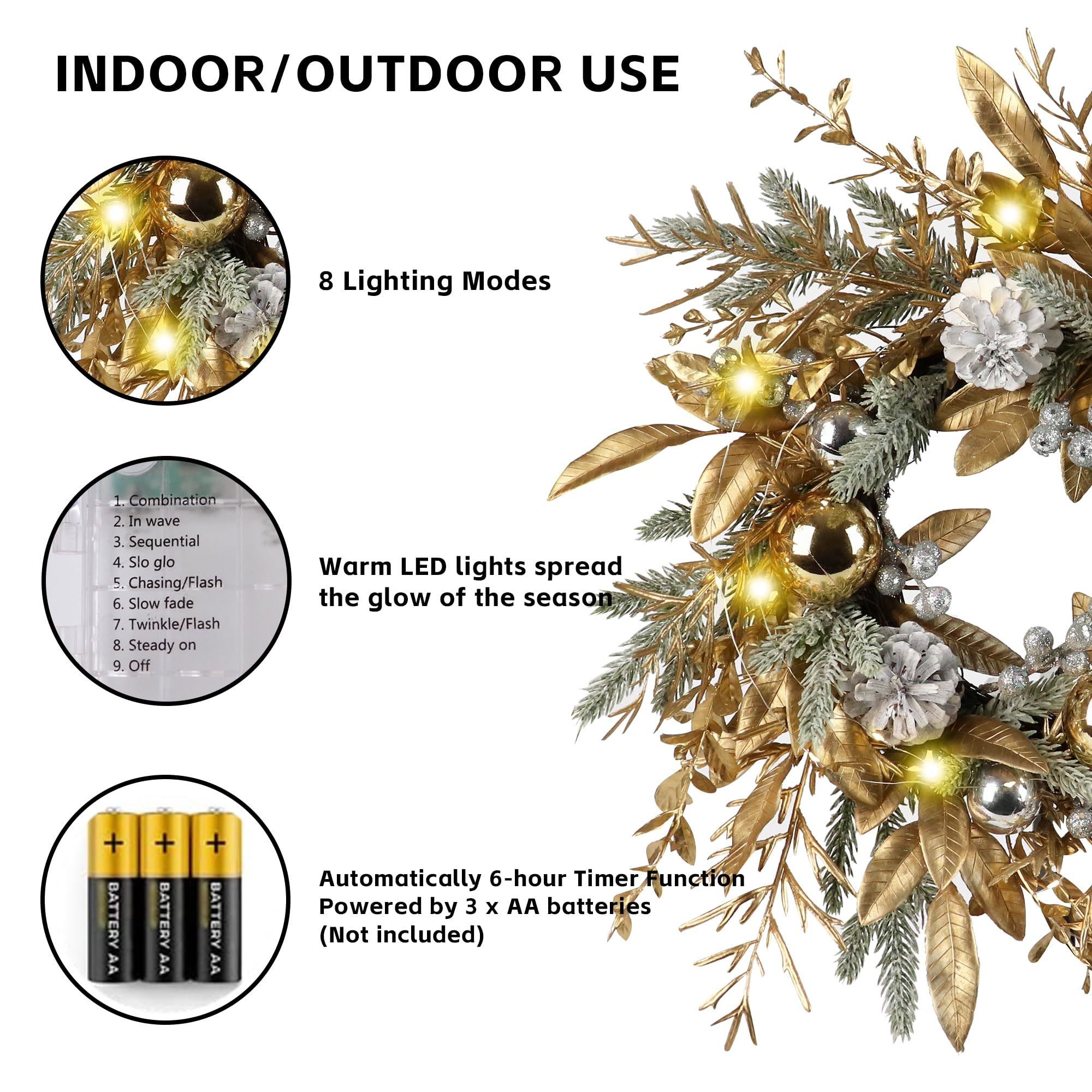 WELLFOR CM-HGY-22761US Artificial-Christmas-Wreaths - View #4