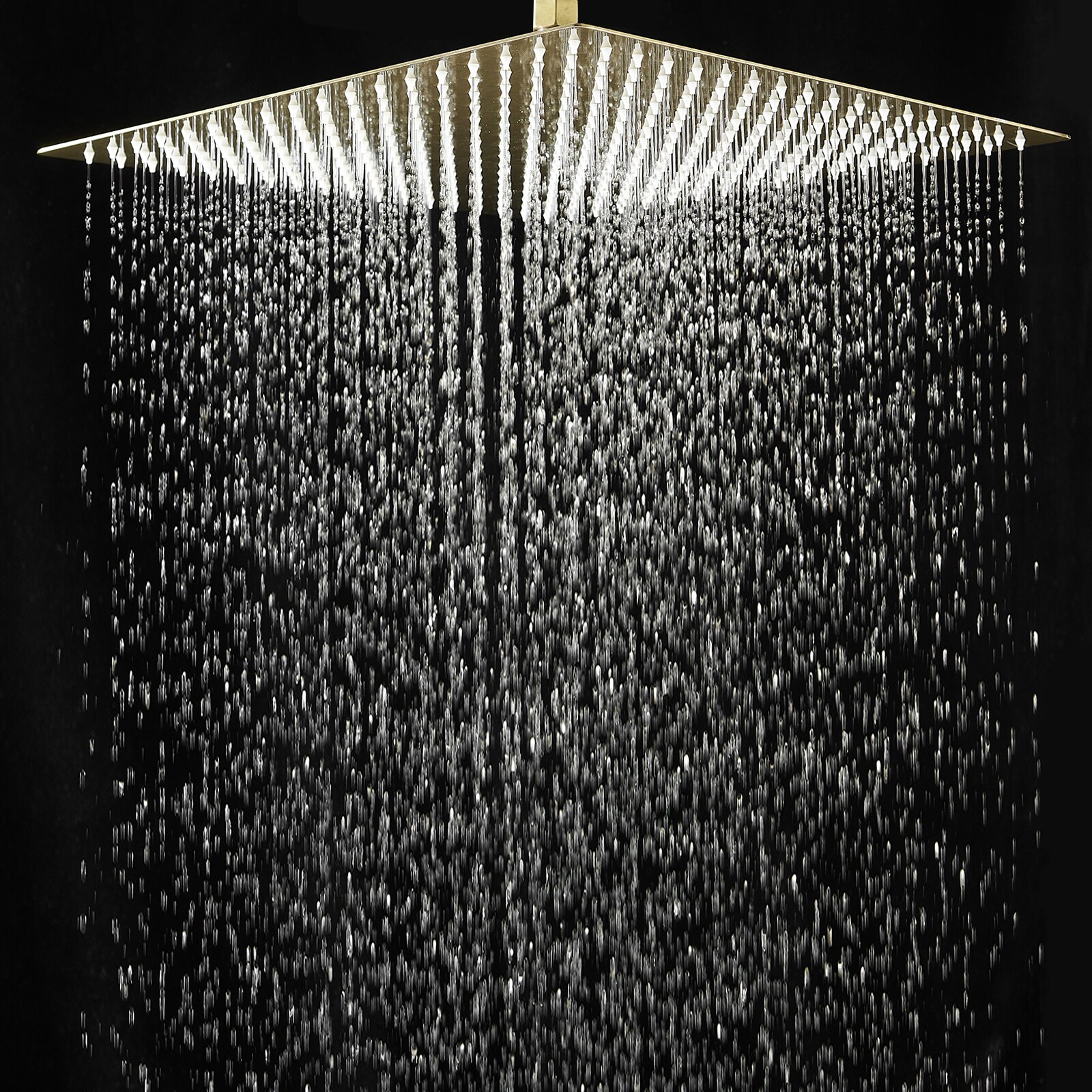 1-Spray 16 in. Single Wall Mount Square Fixed Rain Shower Head in Brushed Gold