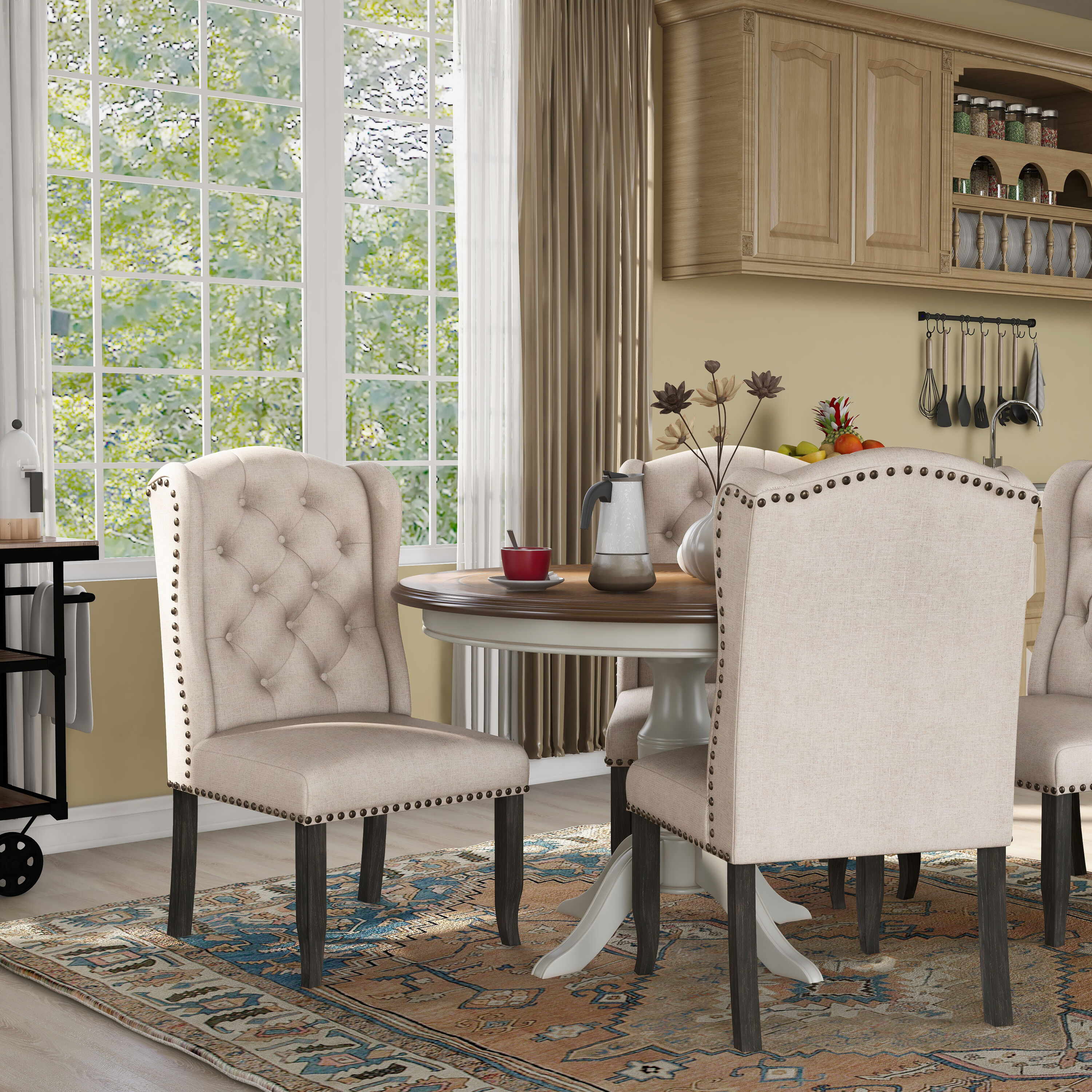Furniture of America IDF-3324BK-SC Set of 2 Druid Hills Rustic Polyester Upholstered Dining Side Chair (Wood Frame)