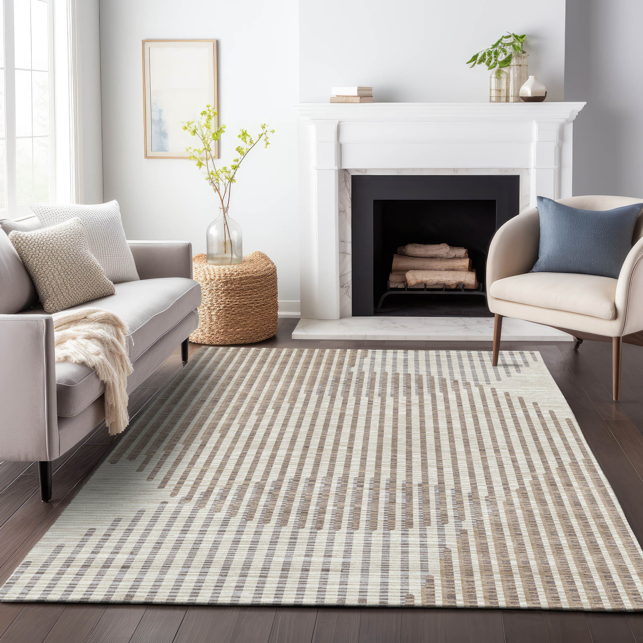 Addison Rugs ACN1001BG5X8 Chantille ACN1001BG 5 x 7 (ft) Polyester Beige Rectangular Indoor/Outdoor Geometric Machine washable Area rug