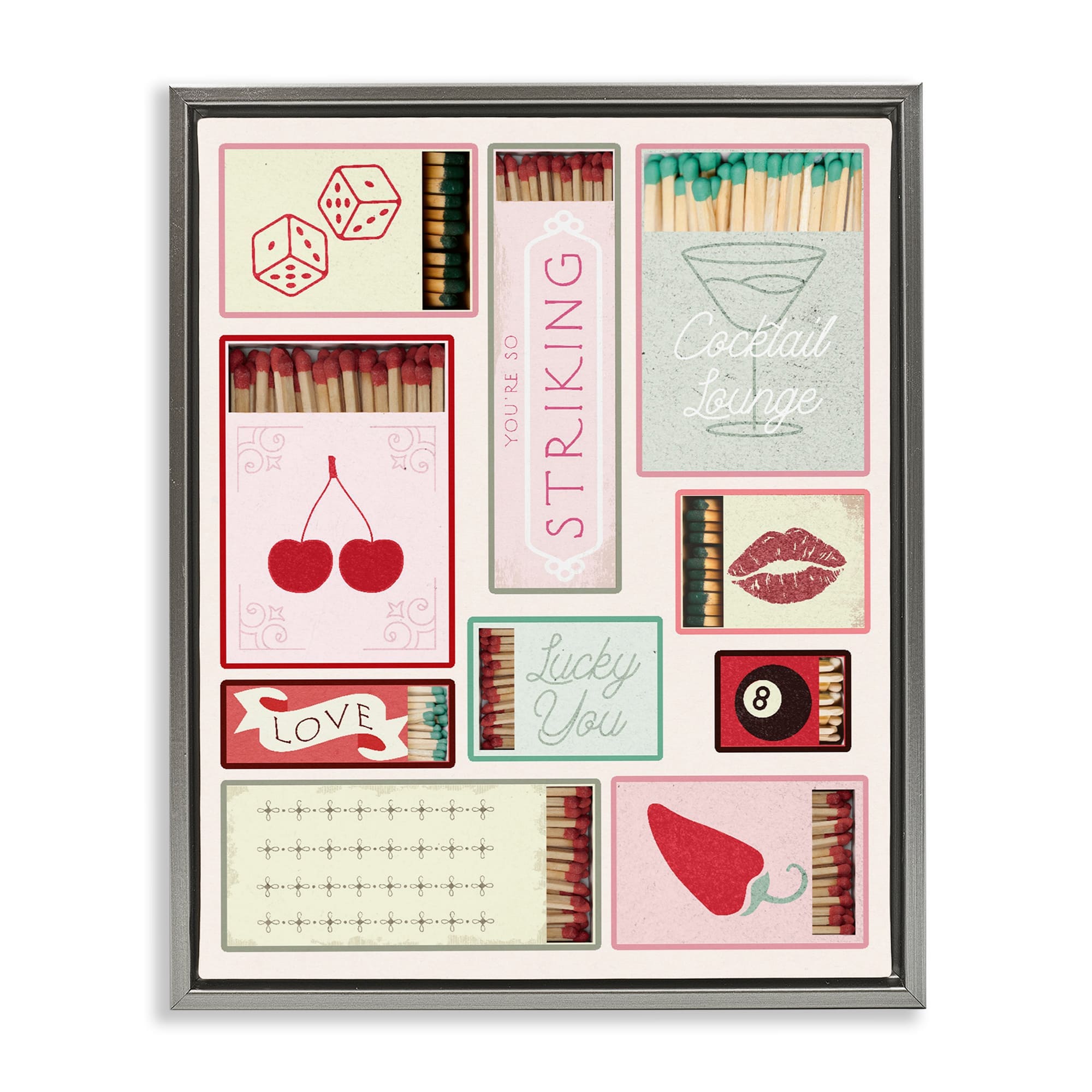 Stupell Industries BT-097-FFL-24X30 Trendy Glam Matchboxes Gray Framed Floater Canvas Wall Art By Lil Rue 25 x 31