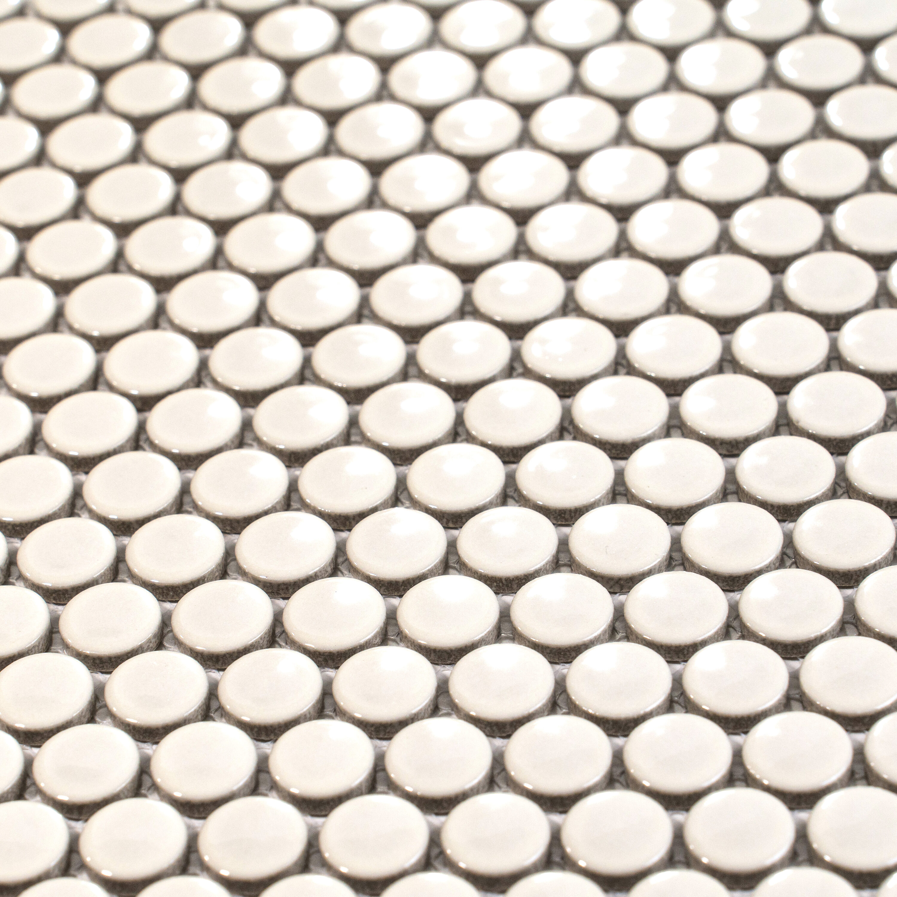 Cirkel Beige Glossy Penny Round Porcelain Mosaic Tile Sheet