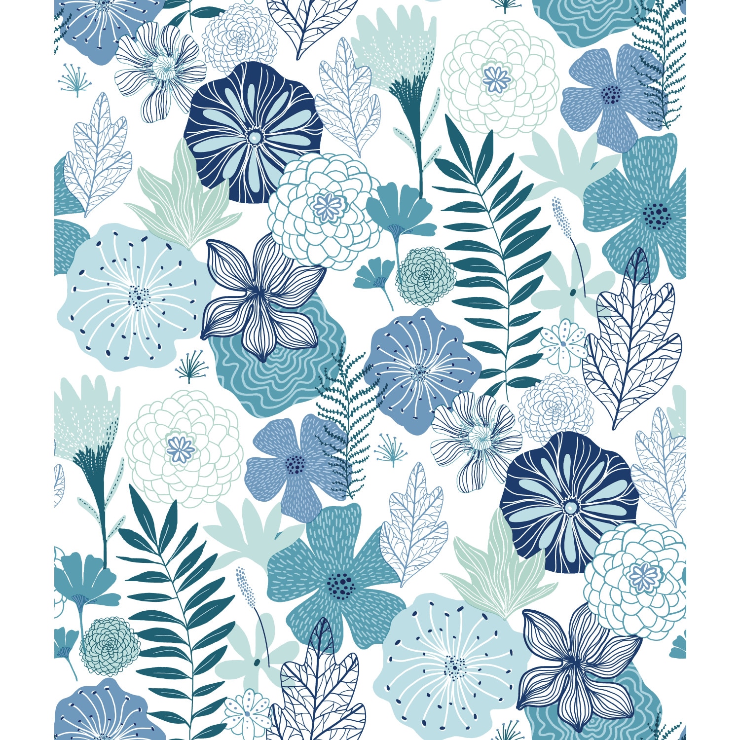 RoomMates RMK11325WP 28.18-Sq. Feet Blue Vinyl Floral Self-adhesive Peel and Stick Wallpaper