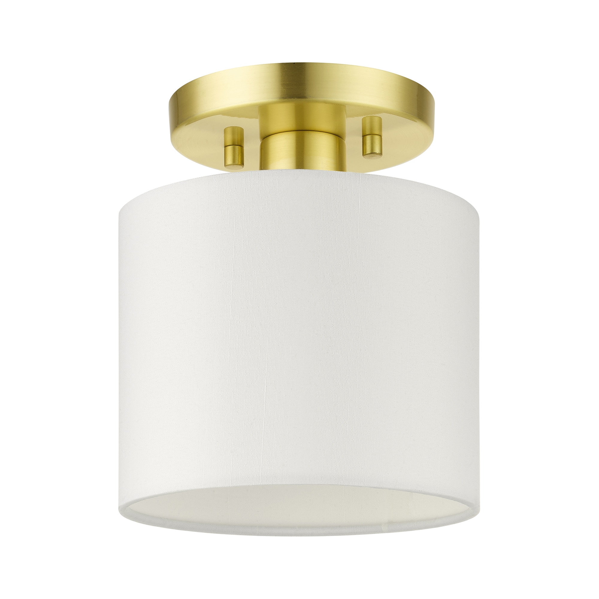 Meridian Petite Satin Brass Semi-Flush Mount with Off-White Drum Shade