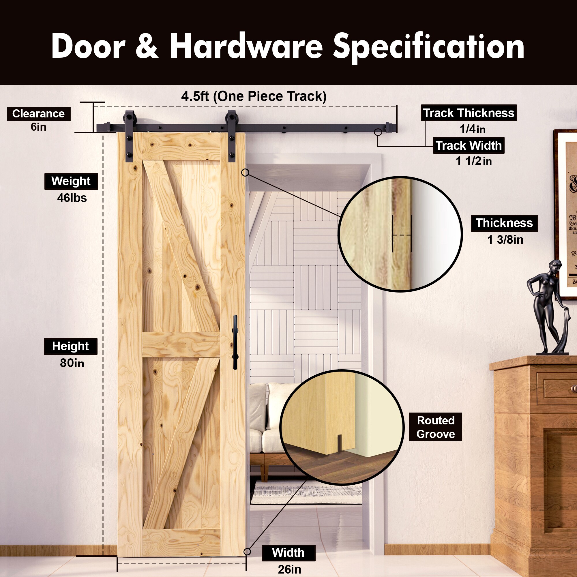 HOMACER YT1TGH054C-2680-FR Barn-Doors - View #2