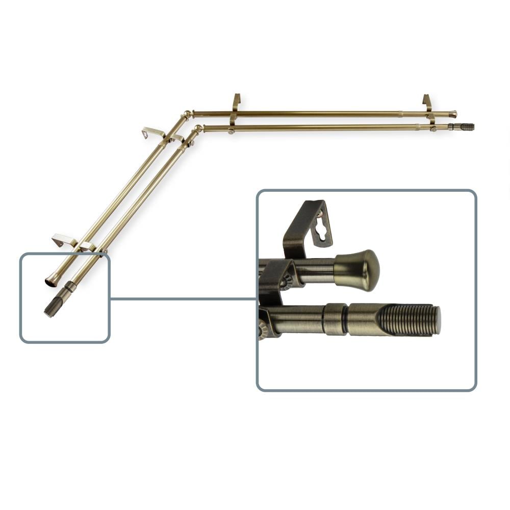 Hart & Harlow L4766-484CR Rivet 13/16-in double 48-in to 84-in Antique brass Steel Corner curtain rod with Finials