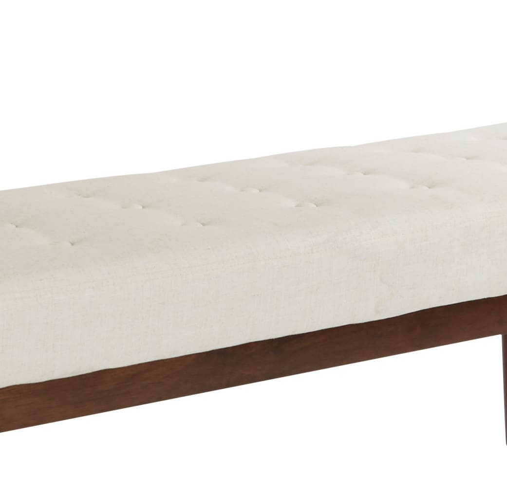 Mid-Century Linen Fabric Storage Bench with Coffee Finished Legs