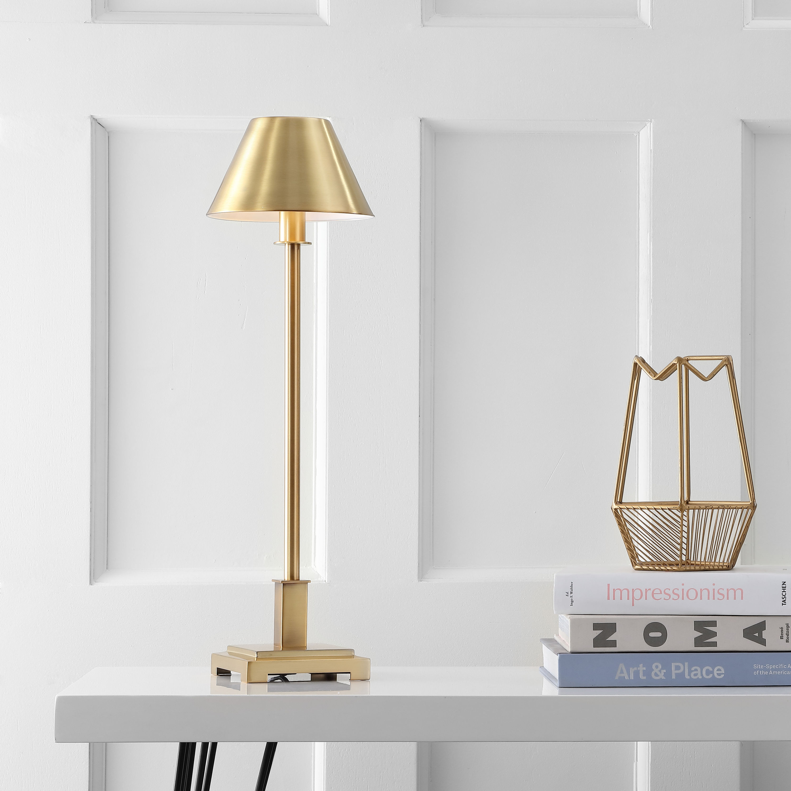 JONATHAN  Y JYL6006B Roxy Metal Transitional 26-in Brushed Brass Gold LED Incandescent Rotary socket Table Lamp with Metal Shade