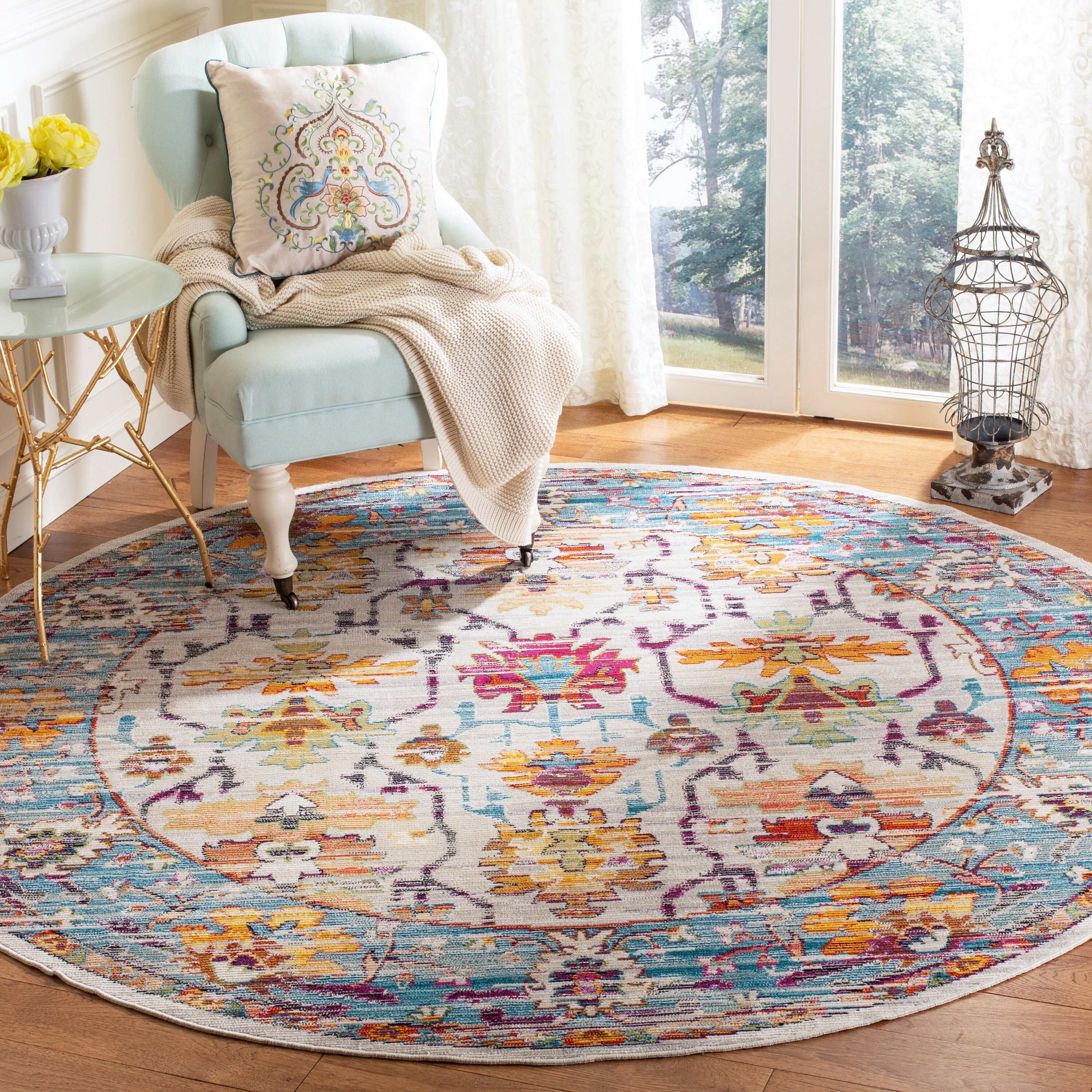 Safavieh Crystal Thomas 3 x 5 Cream/Teal Indoor Distressed/Overdyed Vintage Throw Rug