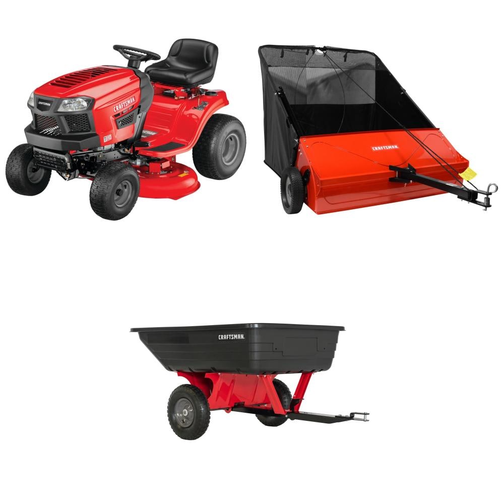 CRAFTSMAN T110 42-in 17.5 -HP Single cylinder Gas Lawn tractor Haul & Sweep Bundle