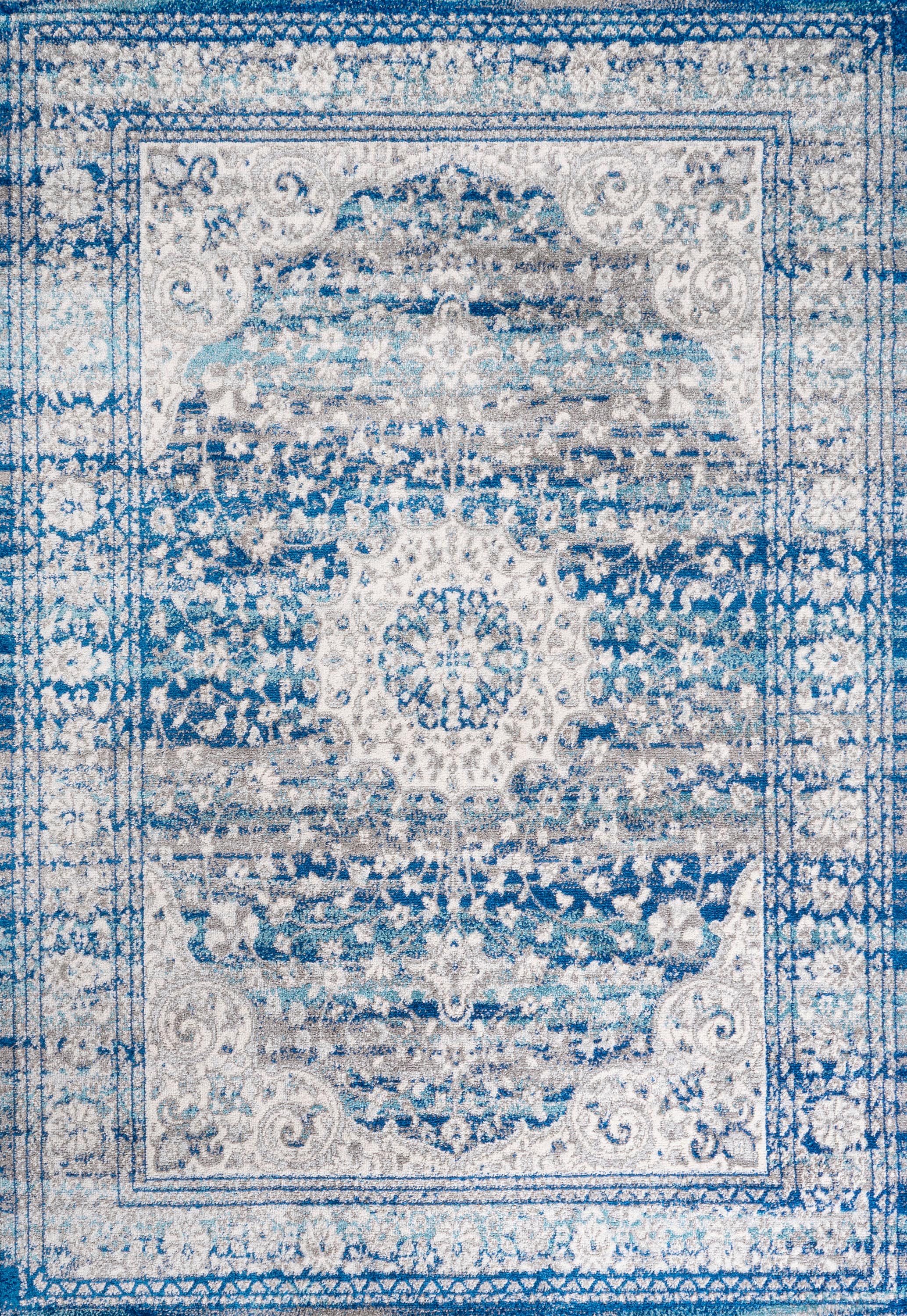 Blue and Dark Gray Medallion Synthetic 4' x 6' Area Rug