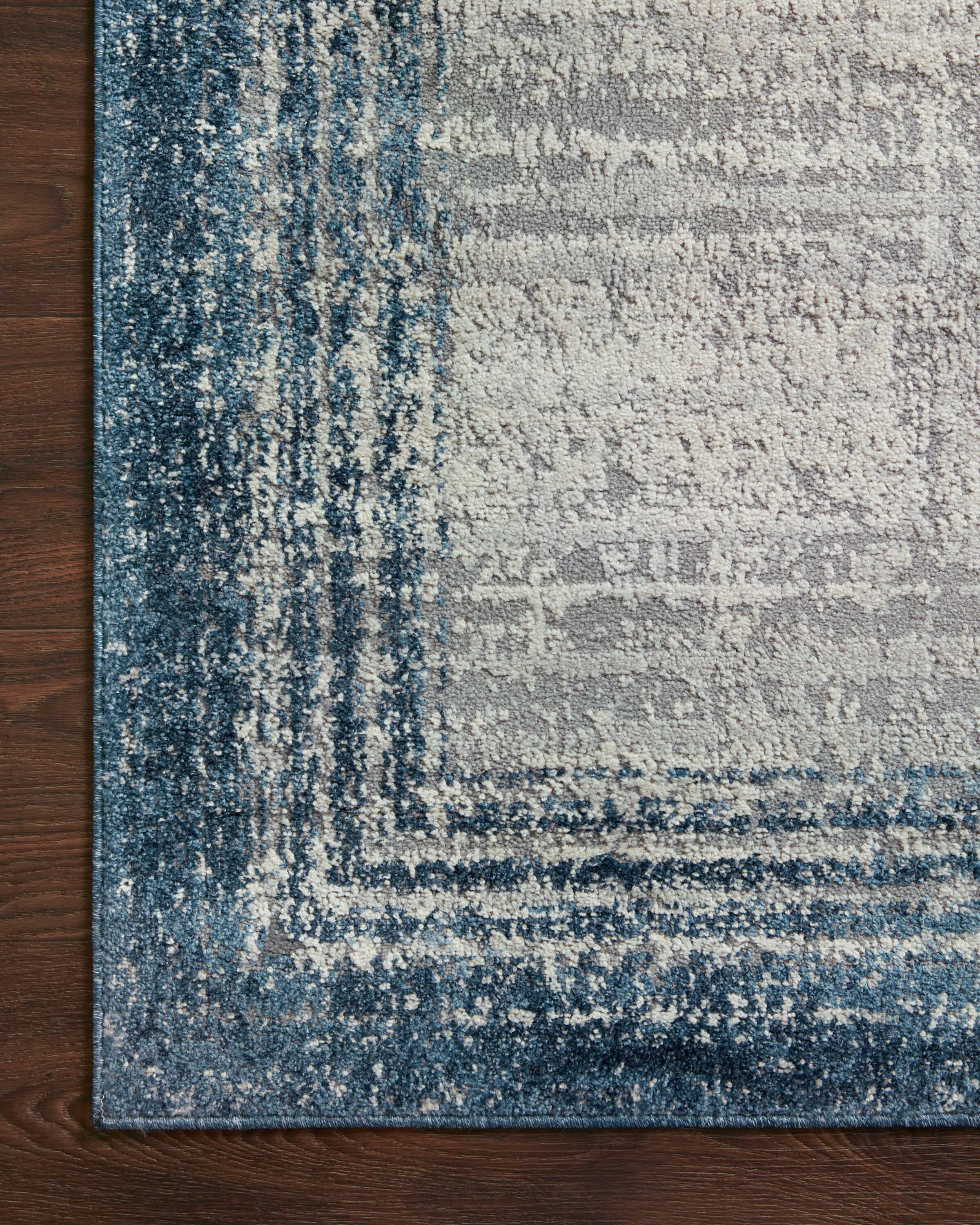 Pebble Blue Abstract Wool-Blend Rectangular Rug - 6'7" x 9'2"