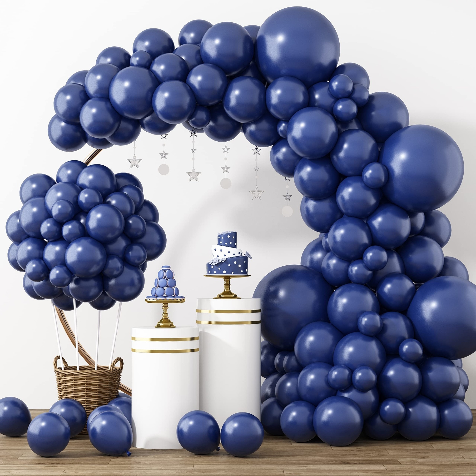 Phyfalip Navy Blue Balloons Kit 129pcs Assorted Sizes 18 12 10 5 Inch Latex Balloons with Ribbon and Glue for Birthday Baby Shower Wedding #L05PF10073