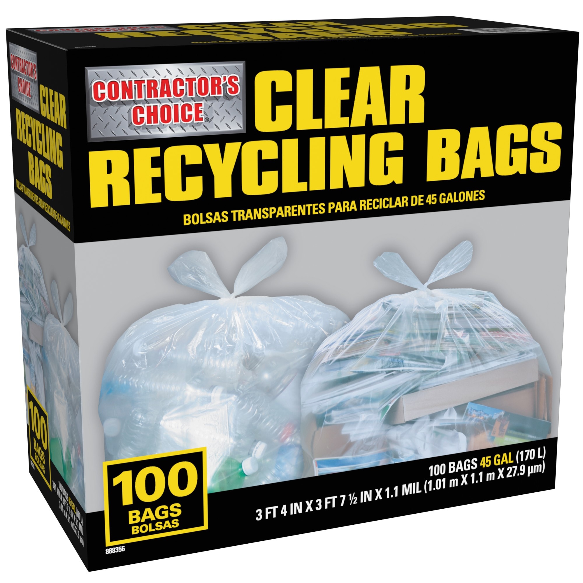 Ultrasac - Recycle Bags, 90% Recycled Material, 45 Gallon, 1.1 Mil,  36x51, Clear, 100 Count 