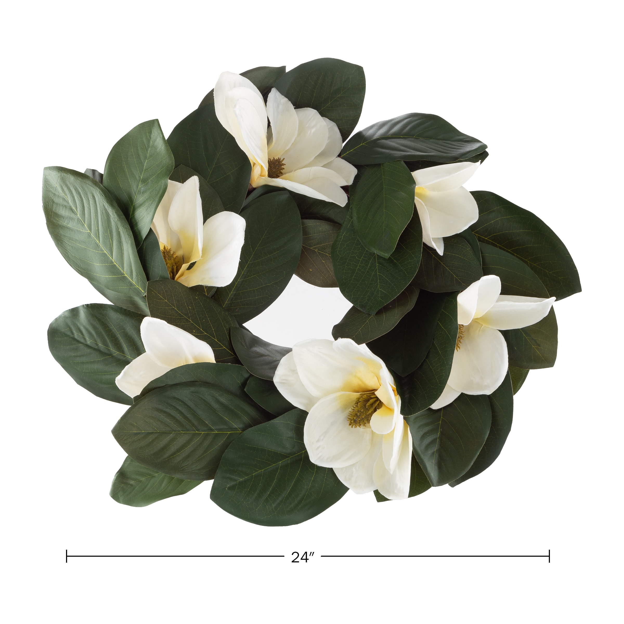 24-Inch Artificial Magnolia Wreath with Green Leaves