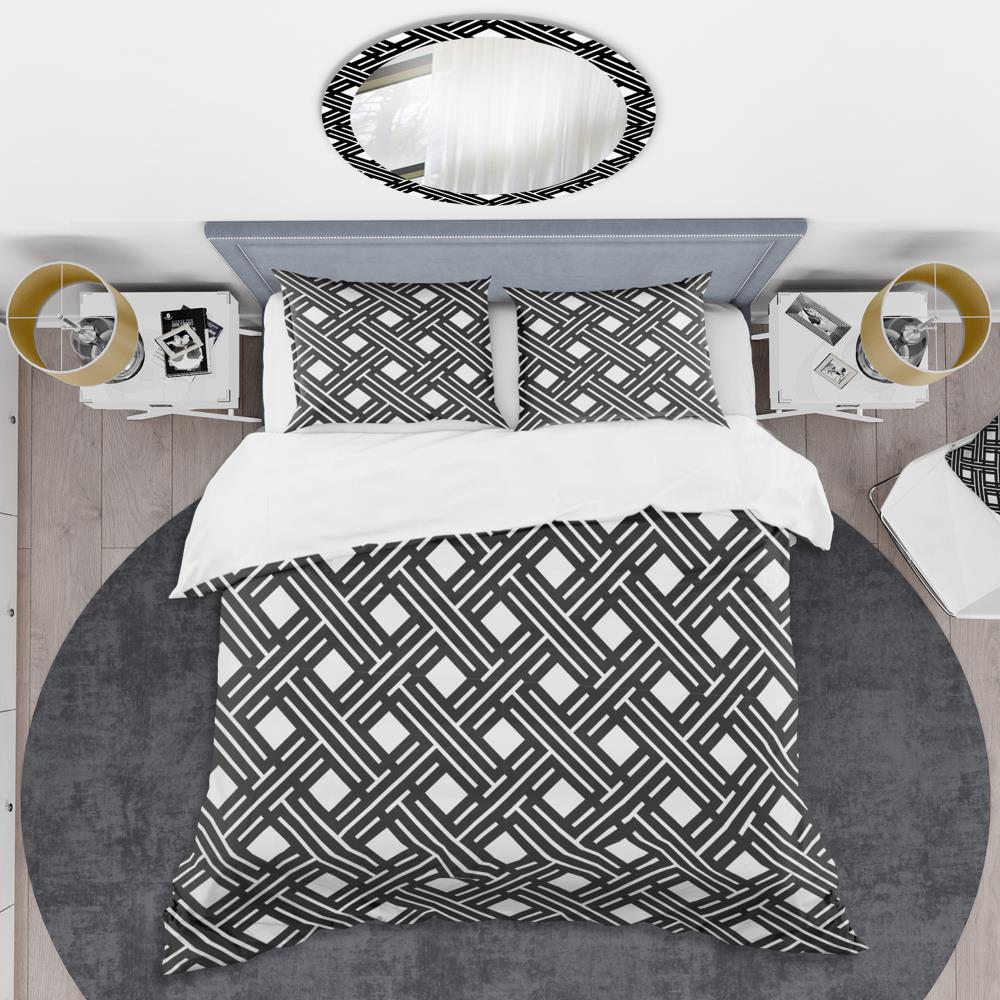 Twin Black and Multicolor Geometric Microfiber Duvet Cover Set