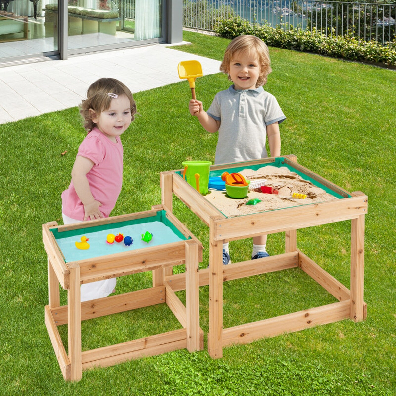 SUGIFT Multi-Purpose Wooden Sand and Water Tables with Protective Cover ...