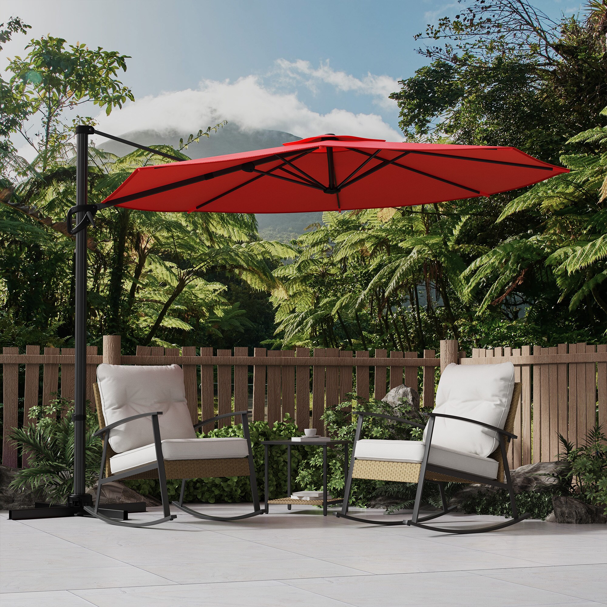 Sonkuki SD-MN12R 10-ft Steel Red Crank Cantilever Patio Umbrella