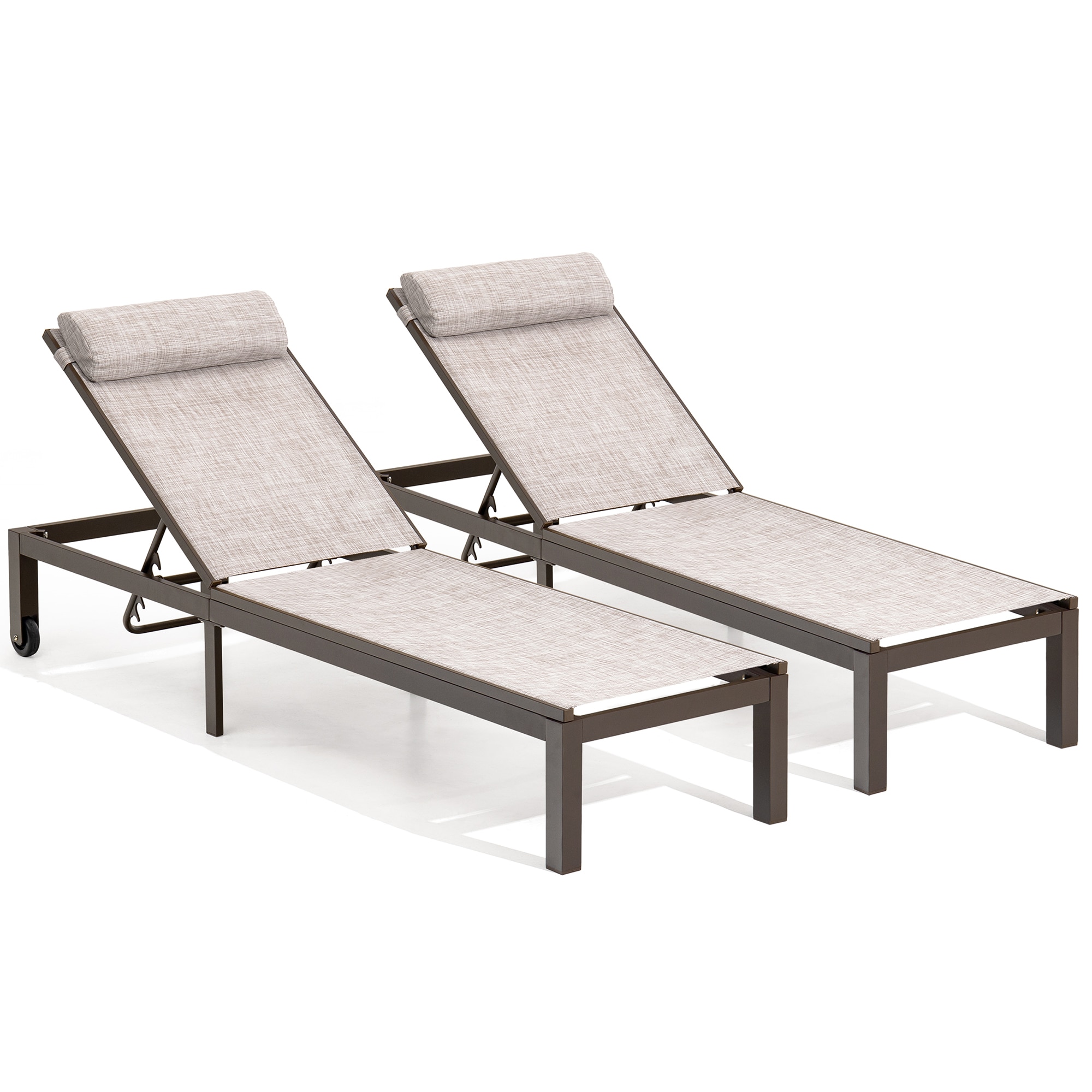 Crestlive Products Patio Chaise Lounge Set Of 2 Aluminum Frame In Brown  Finish Metal Frame Stationary Chaise Lounge Chair(S) With Off-White  Textilene Fabric Sling Seat In The Patio Chairs Department At Lowes.Com
